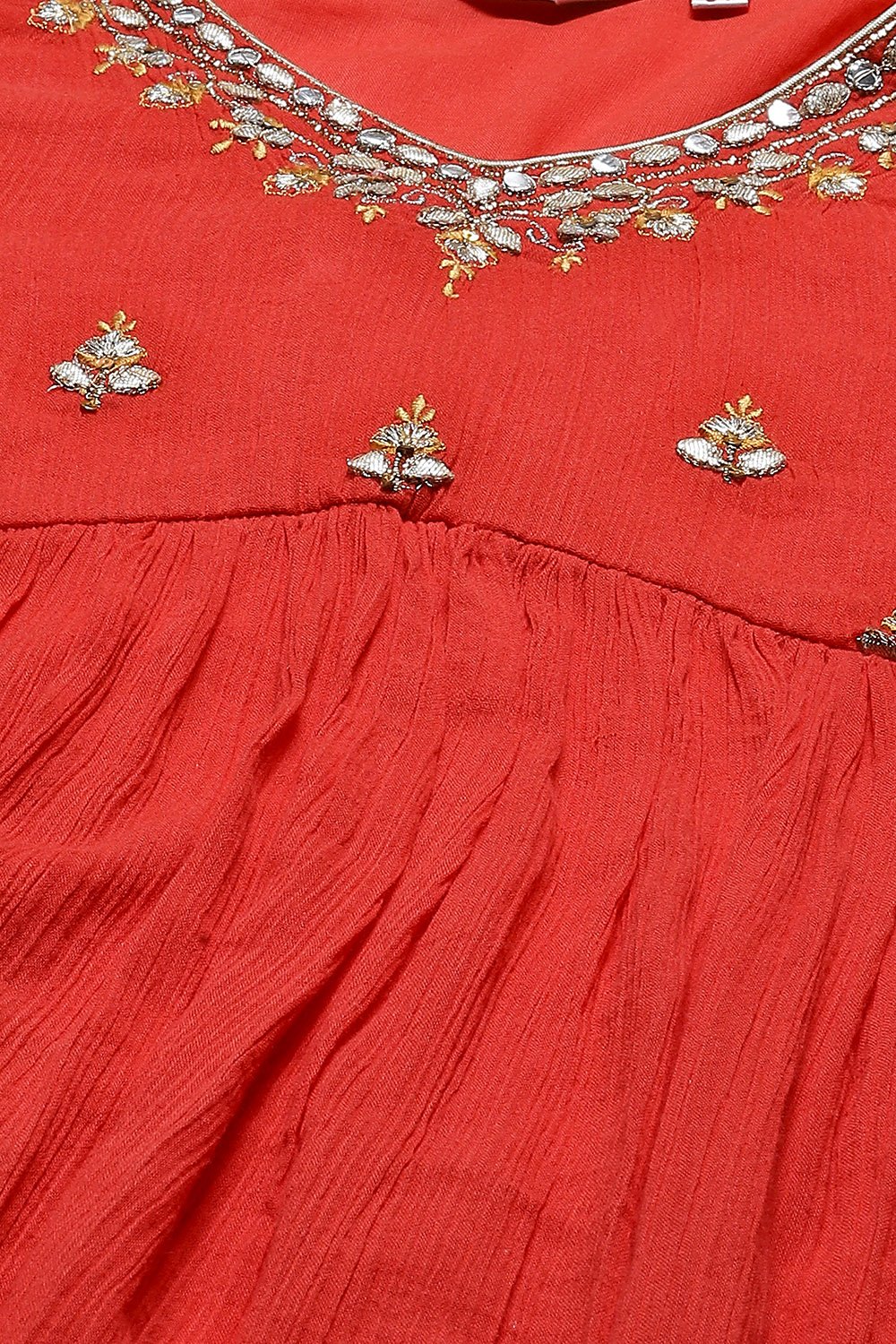 Red Cotton Flared Kurta Palazzo Suit Set image number 1