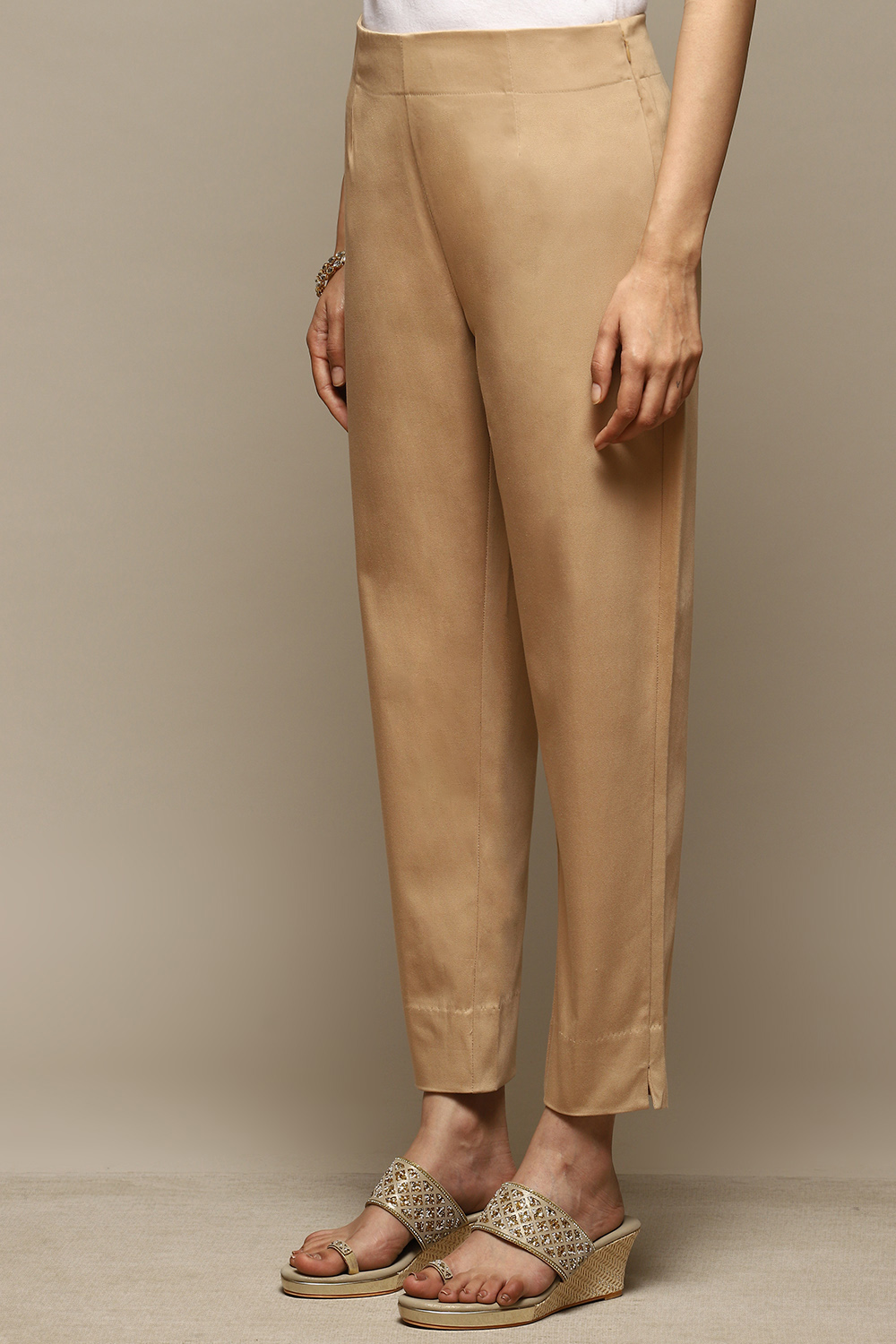 Beige Cotton Relaxed Pant image number 2