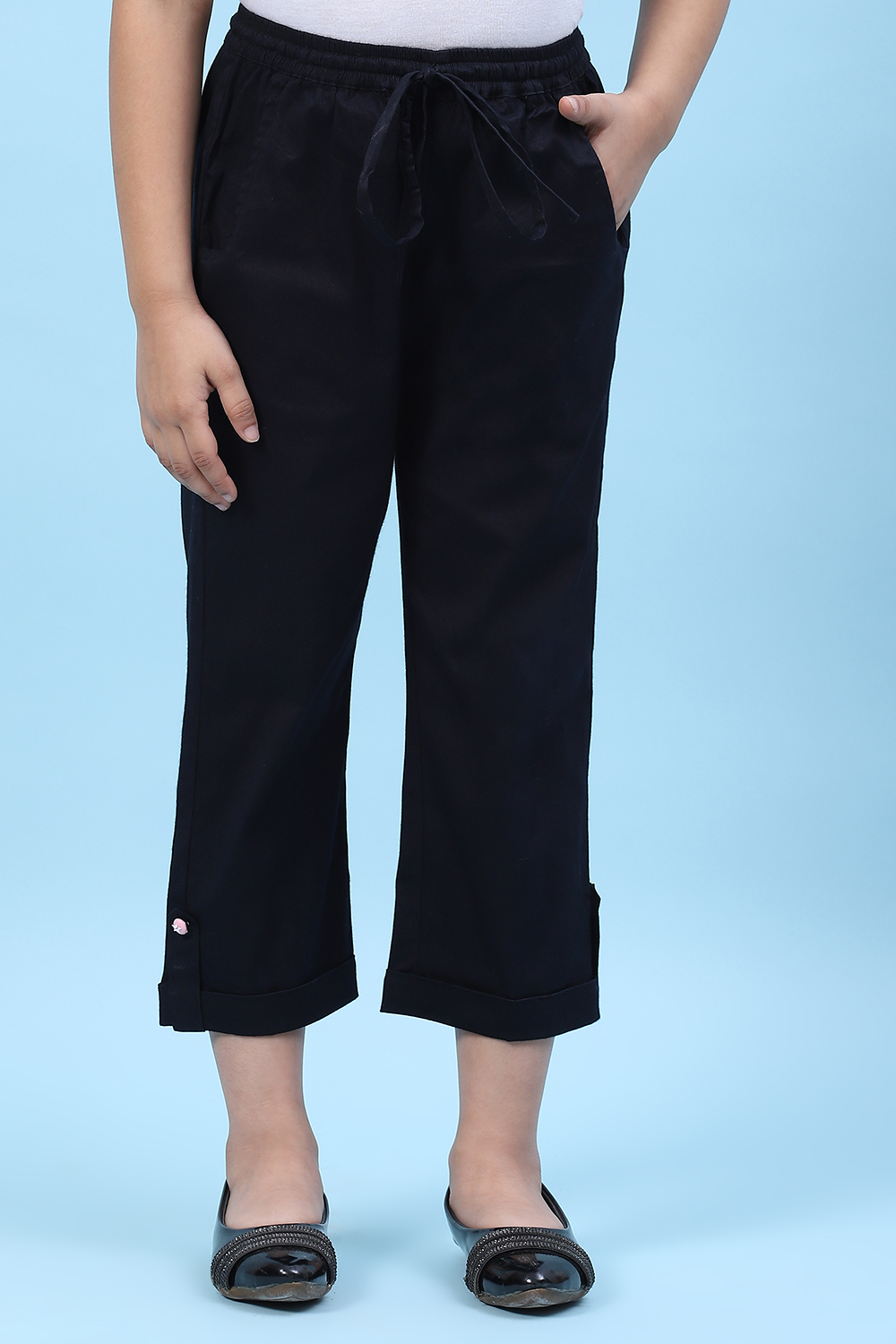 Powder Blue Cotton Solid Pant image number 0