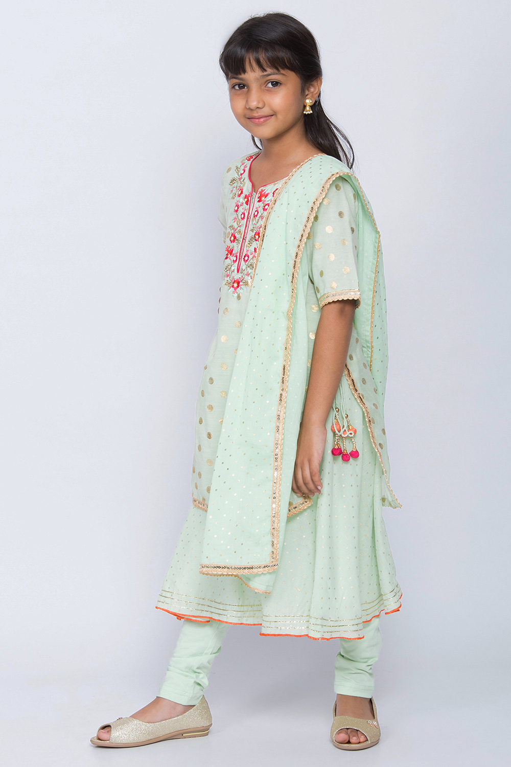 Mint Green Art Silk Straight Kurta Churidar Suit Set image number 3