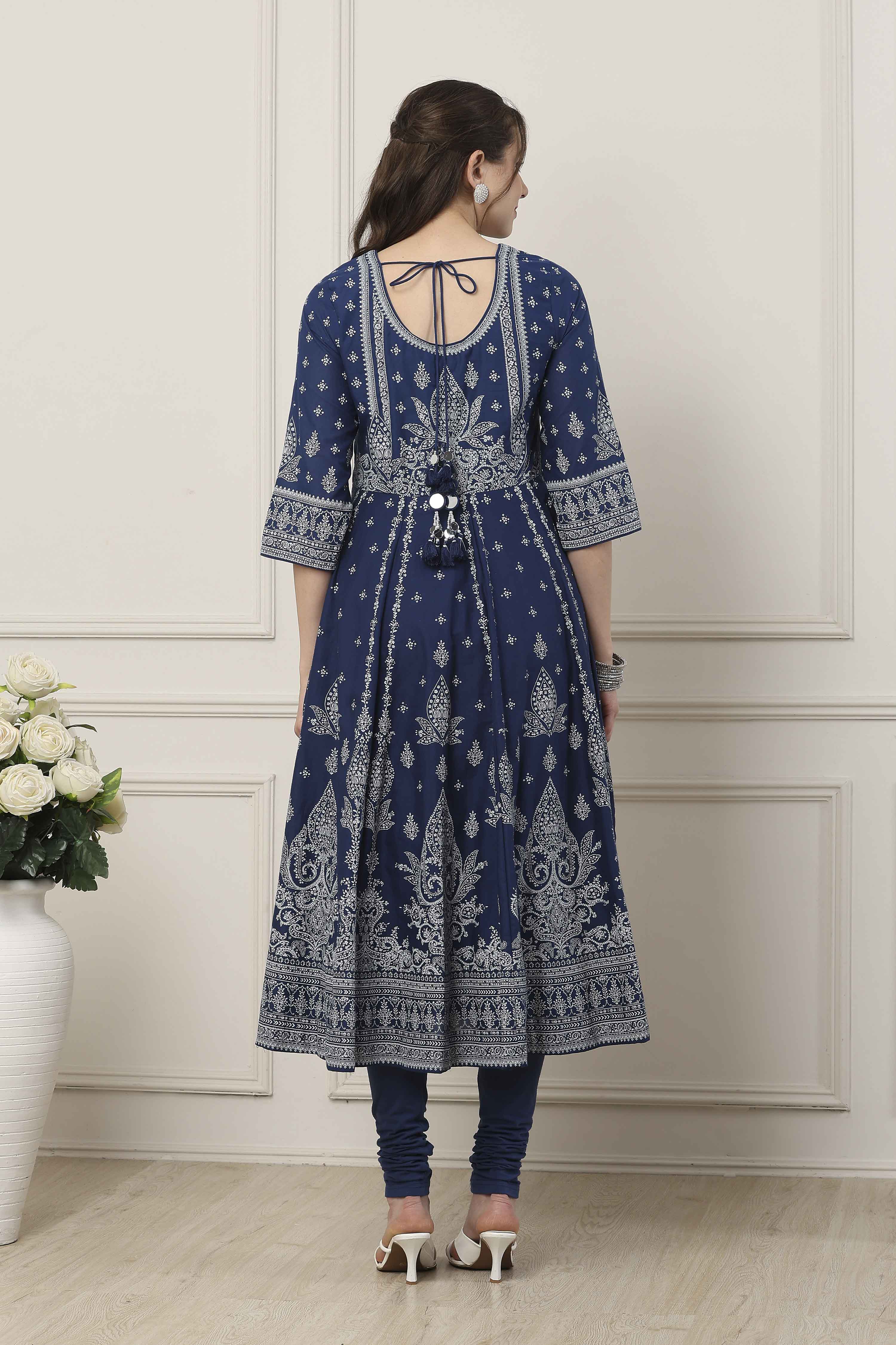 Pink Cotton Ethnic Motif Printed Anarkali Suit Set image number 4