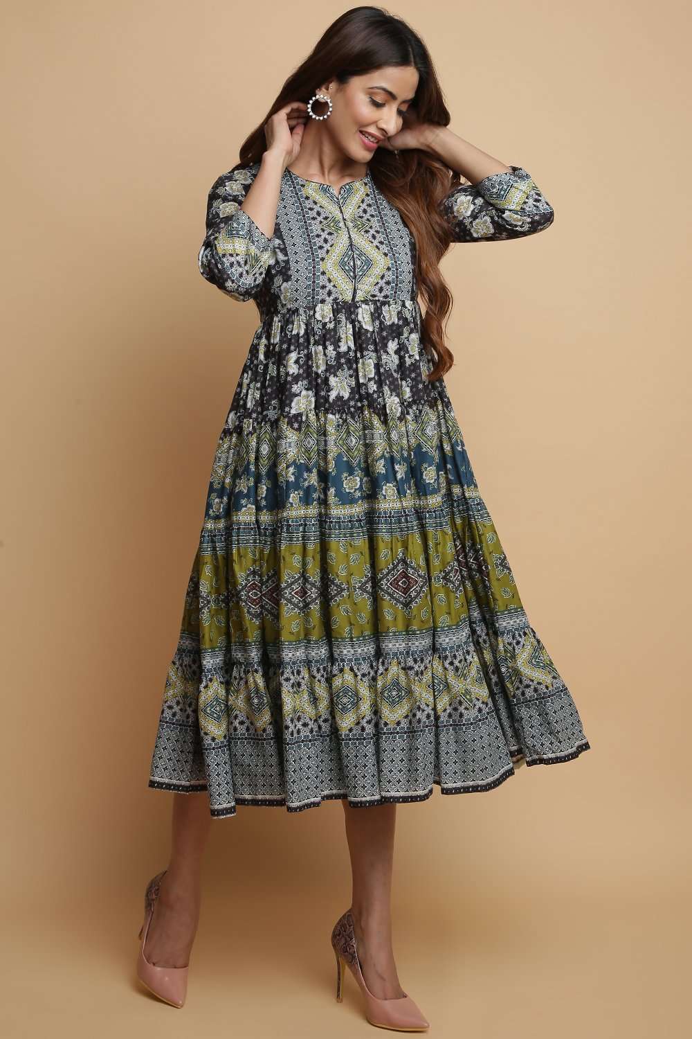 Black Cotton Tiered Dress image number 0