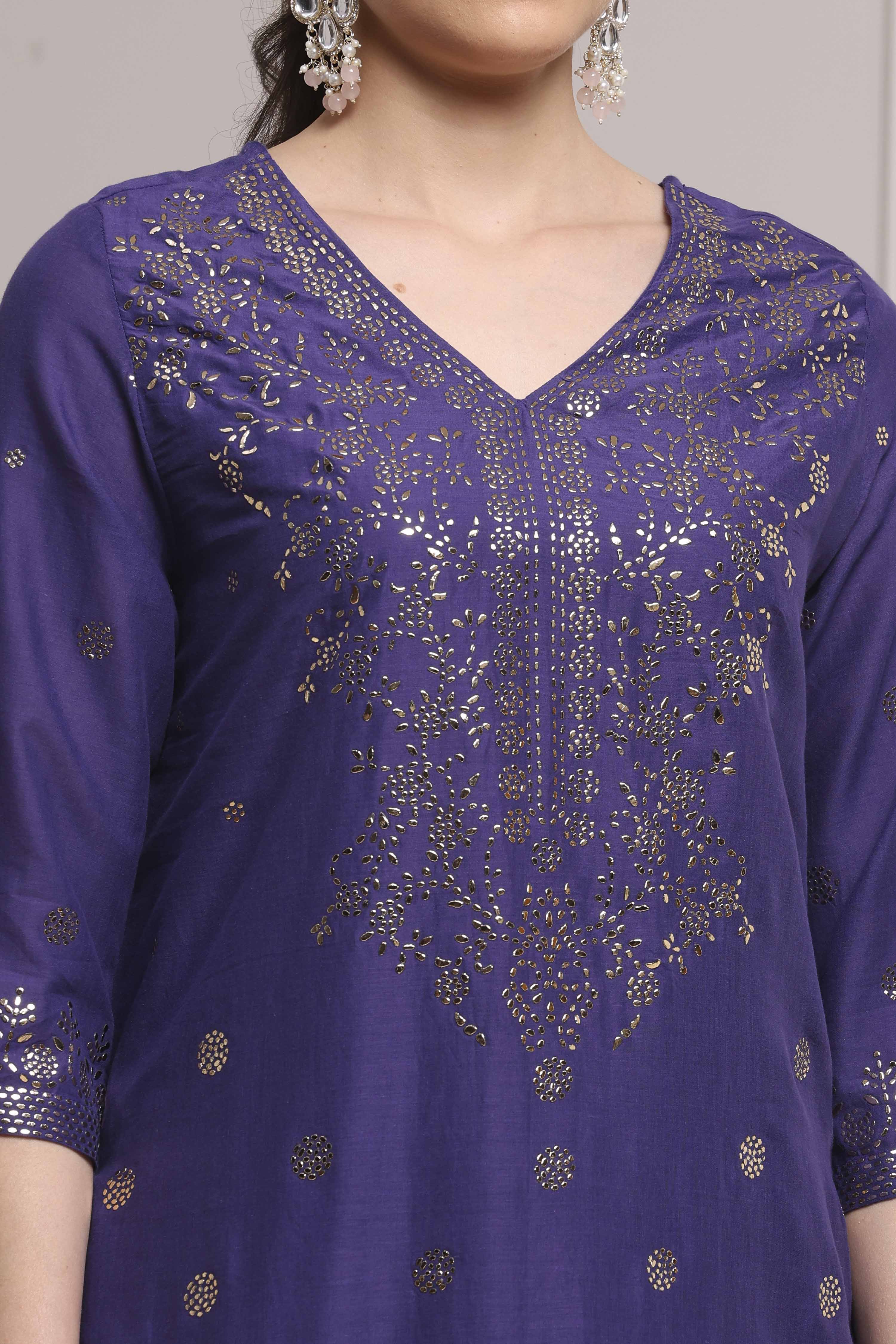 Green Cotton Metallic Pattern Sharara Suit Set image number 1