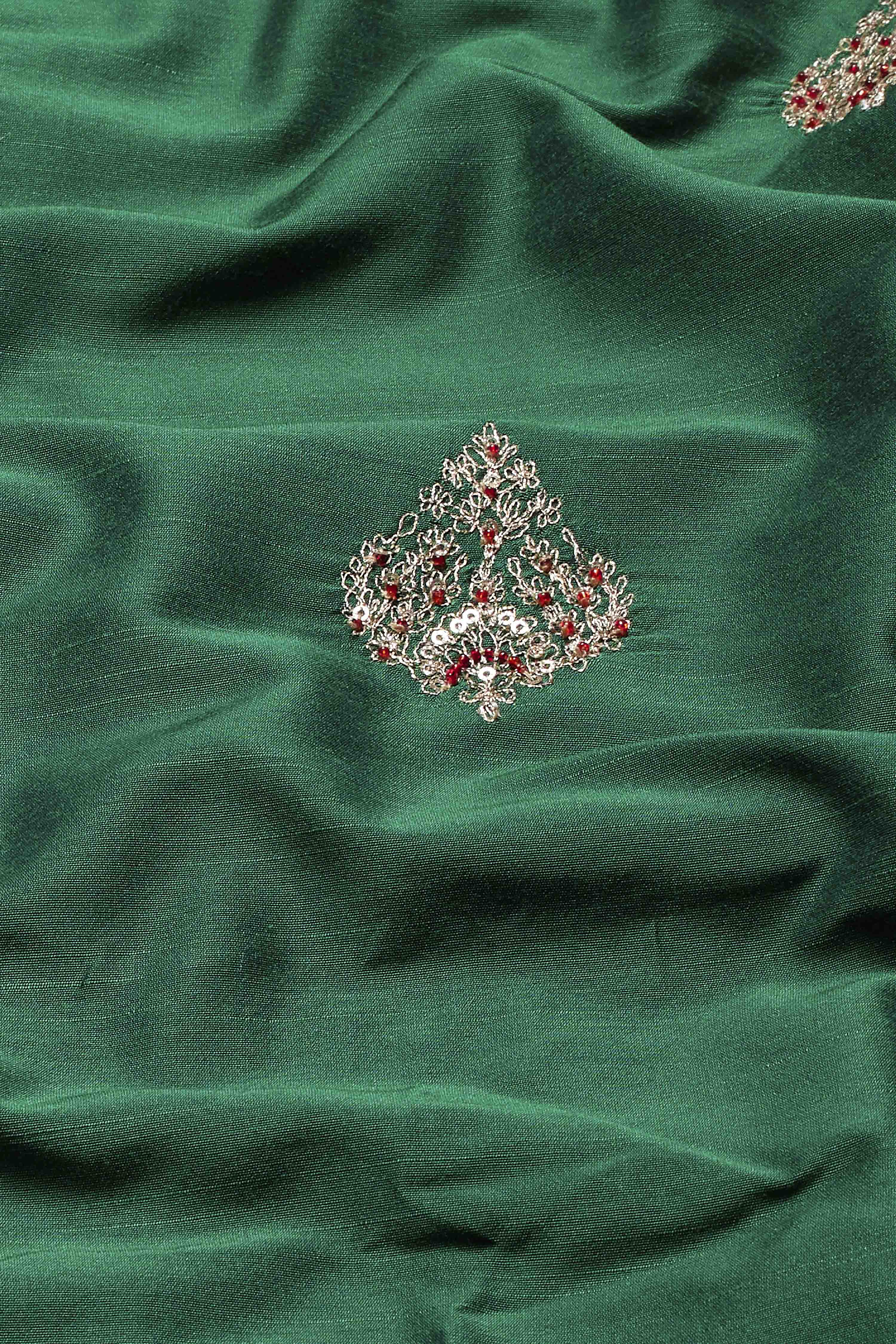 Green Poly Viscose Slub Embroidered Straight Kurta Set image number 3