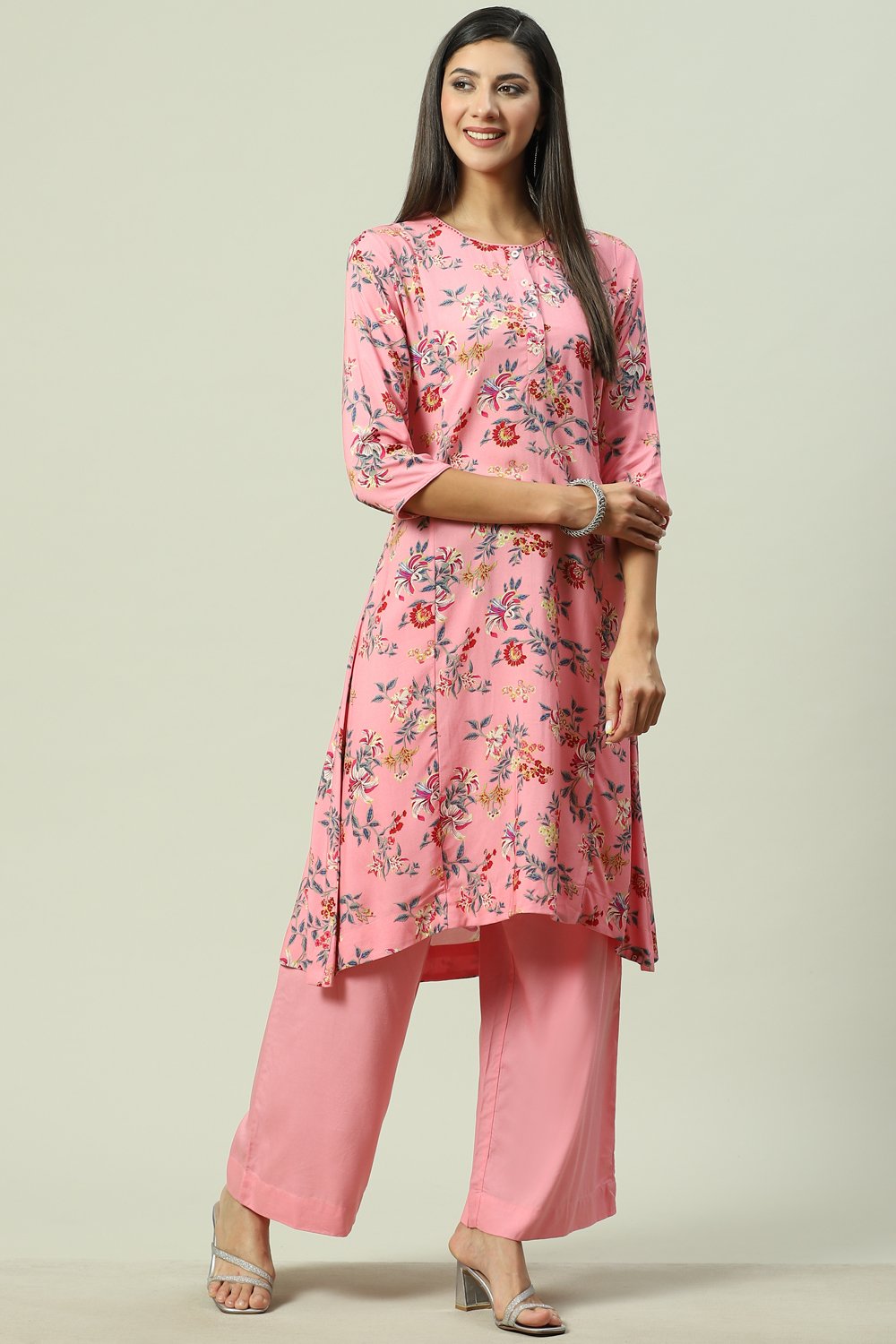 Pink Viscose A-Line Kurta Palazzo Suit Set image number 0