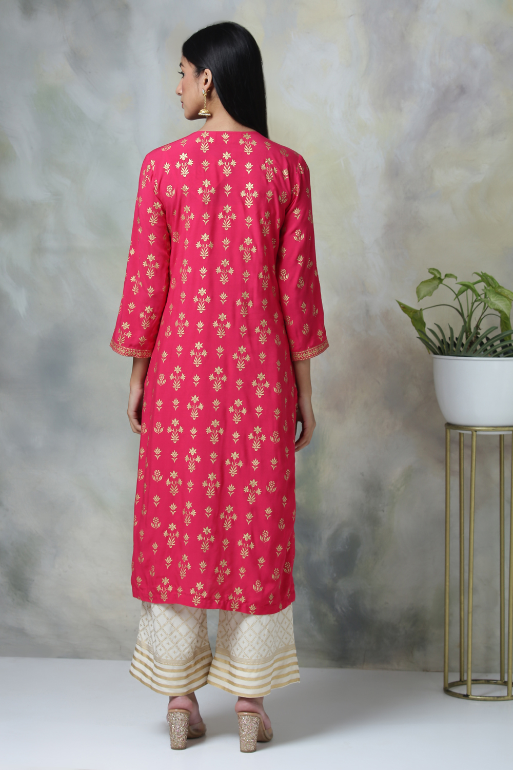 Coral Rayon Straight Kurta Palazzo Suit Set image number 6