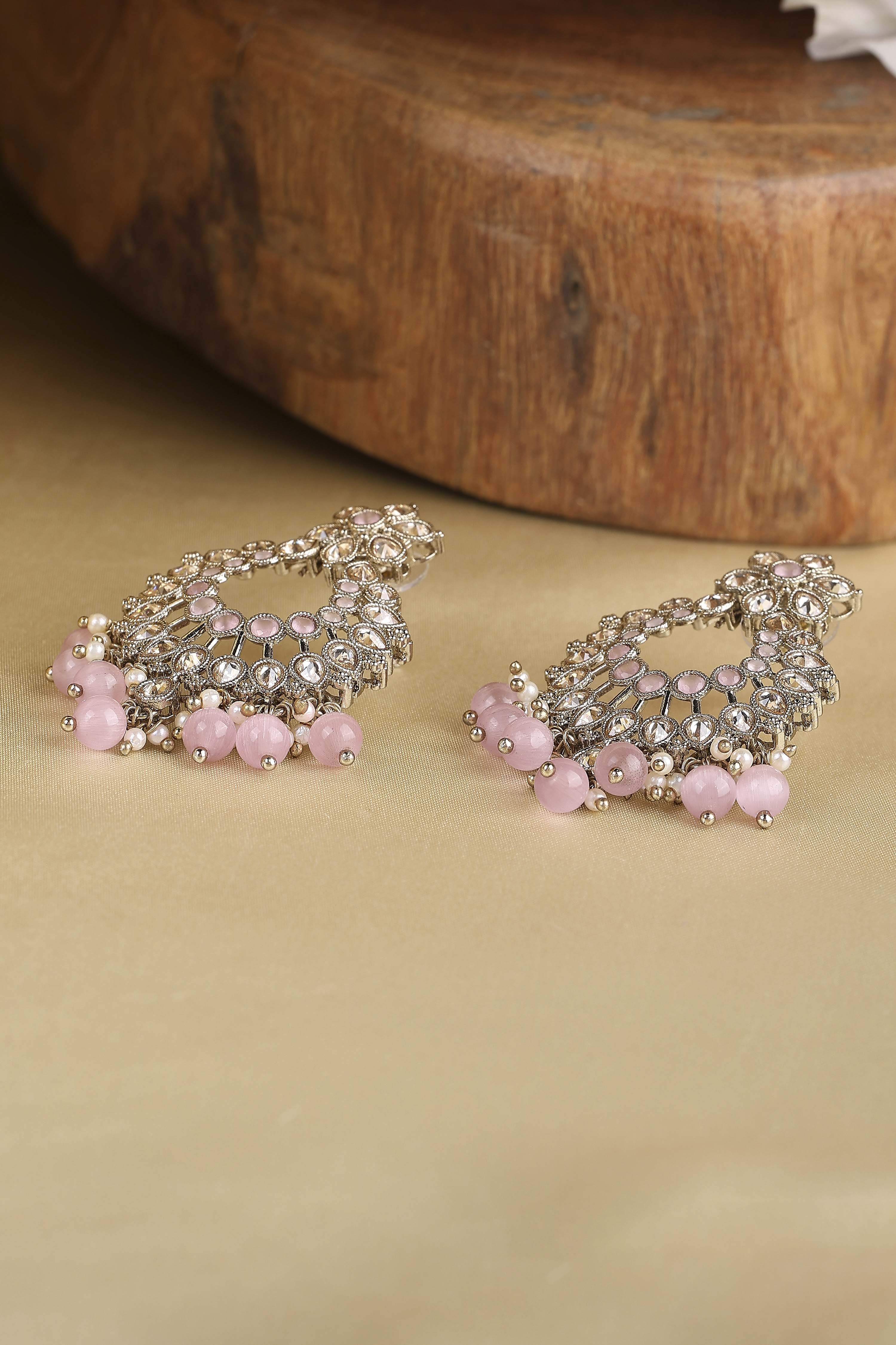 Pink Gold Plated Alloy Embellished Chandbalis image number 0