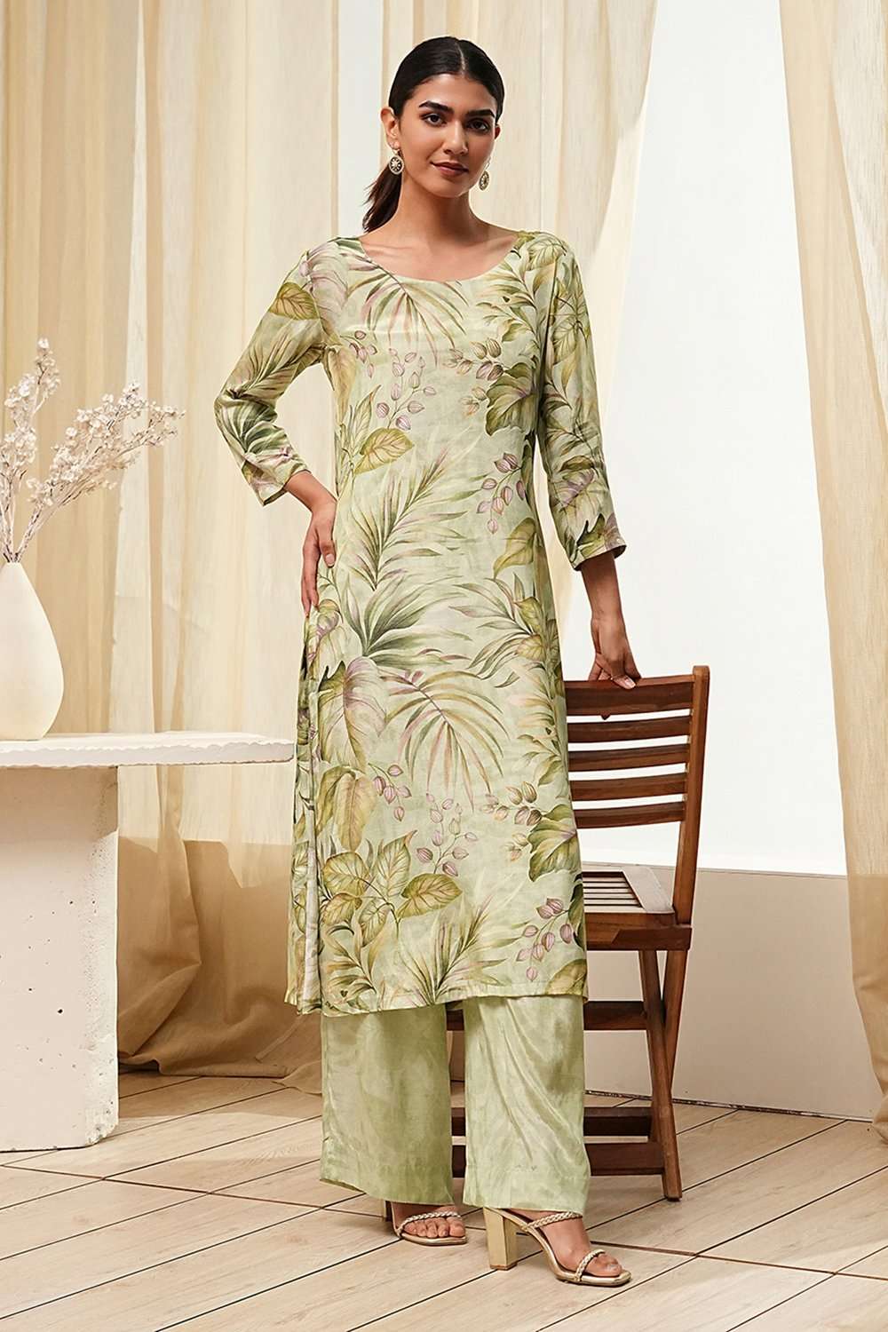 Pink Modal Floral Printed Straight Kurta Set image number 7