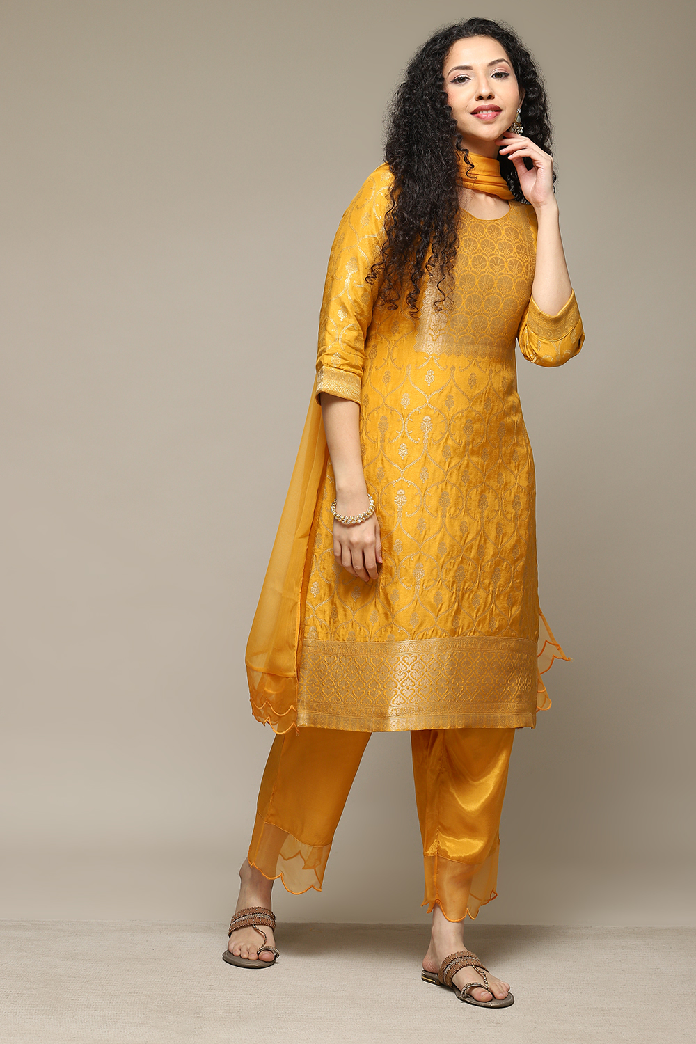 Mustard Viscose Blend Straight Kurta Palazzo Suit Set image number 6