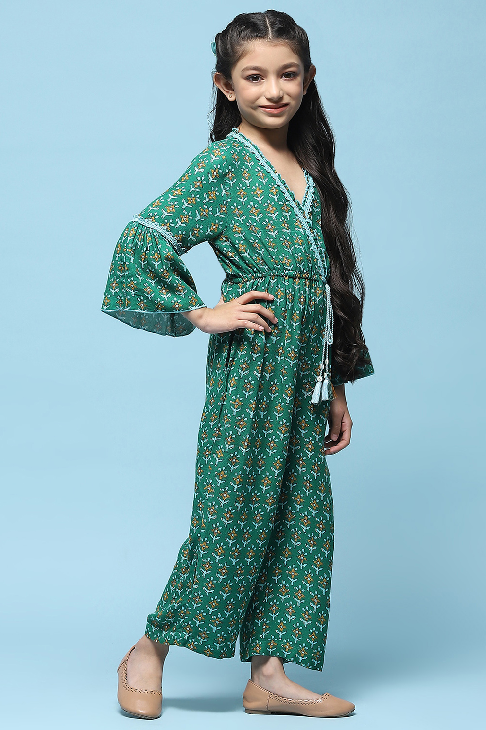 Green Rayon Straight Printed Jumpsuit image number 4