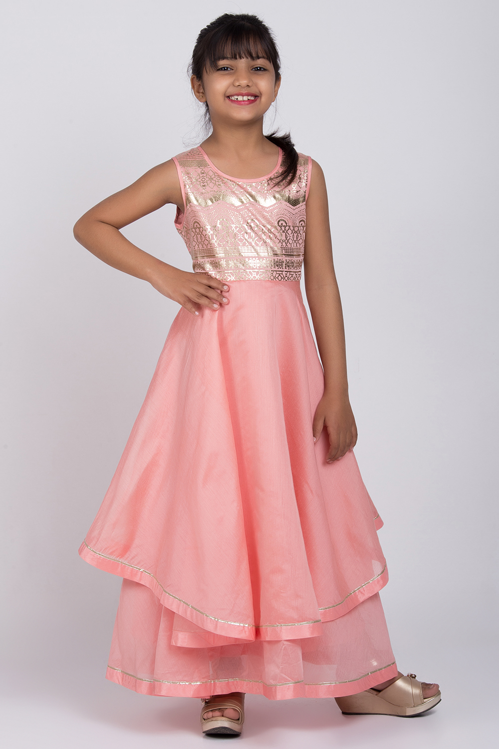 Peach Poly Modal Flared Gown image number 3