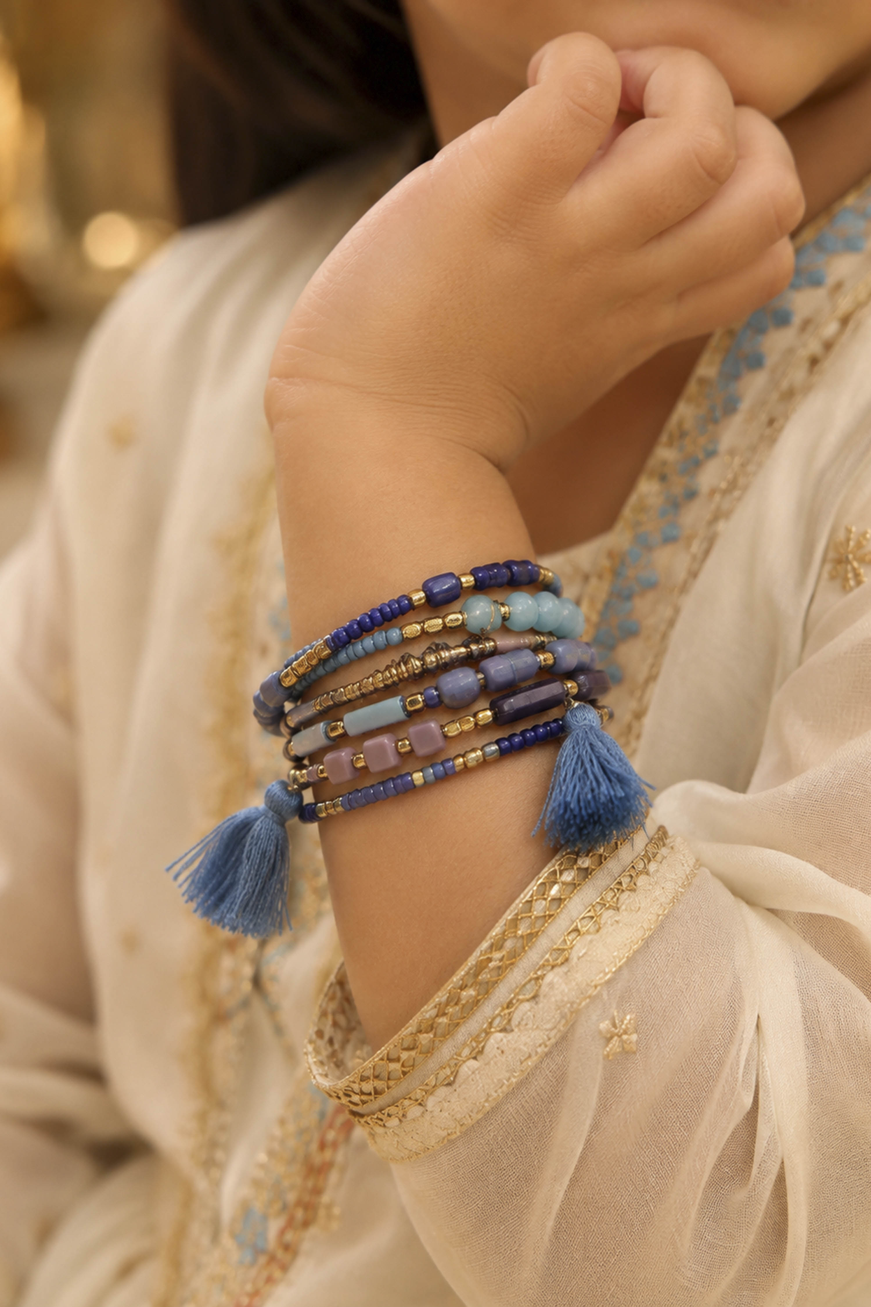 Blue Plastic Multi-Strand Wrap Around Bracelet image number 3