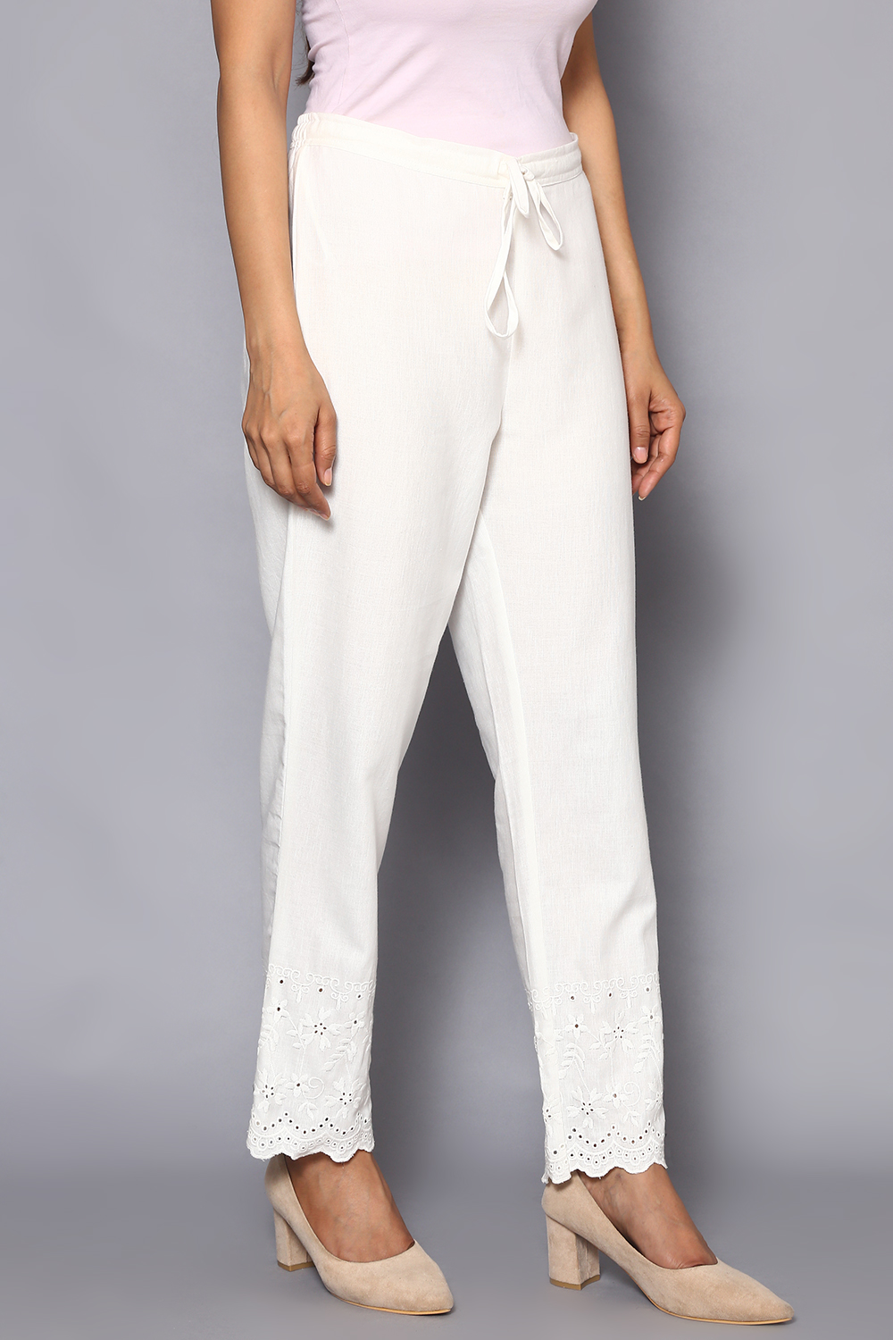 Off White Cotton Flax Regular Pants image number 3