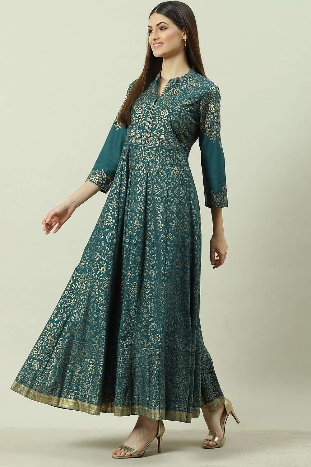 Black Cotton Flared Printed Dress image number 2