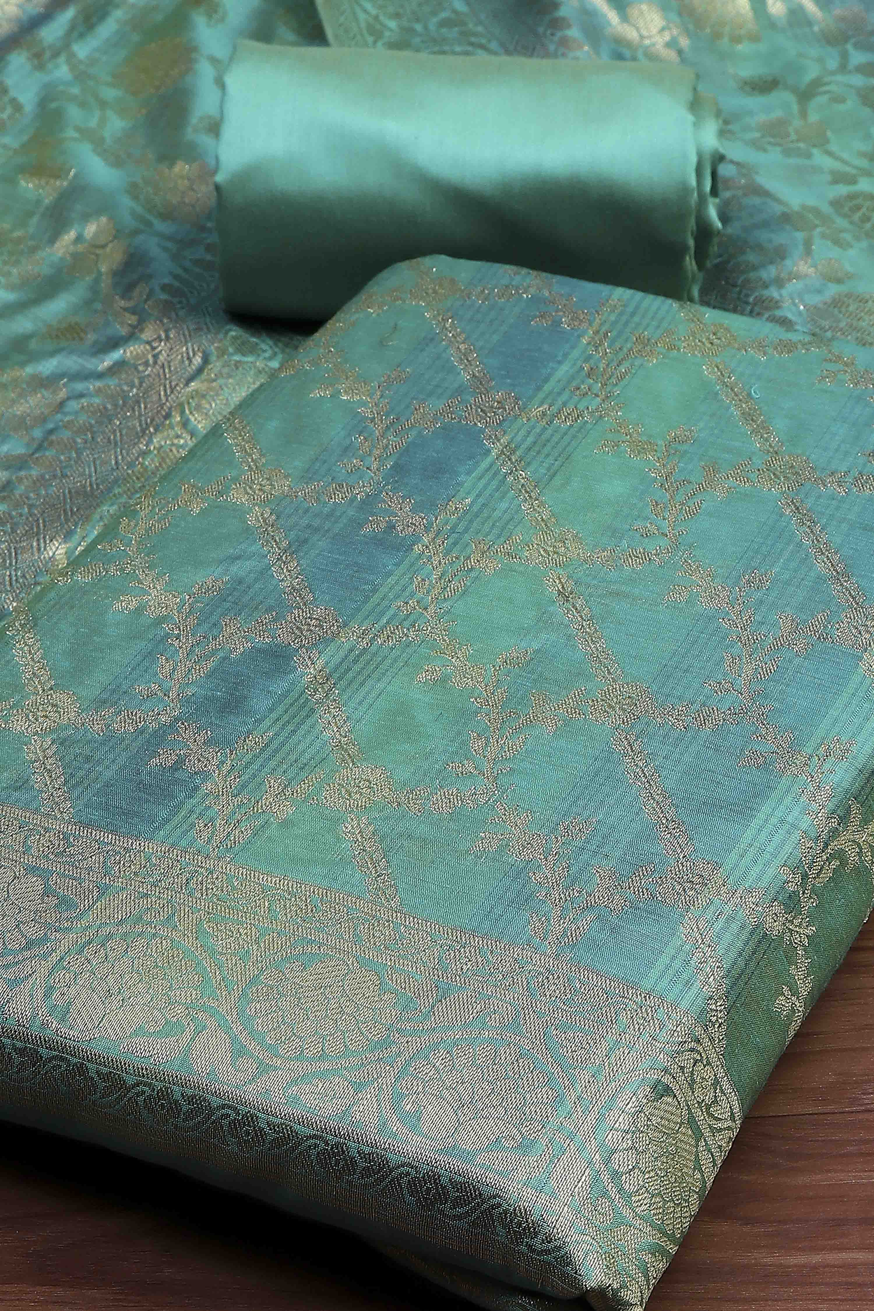Rust Cotton Printed Embroidered Unstitched Suit Set image number 1