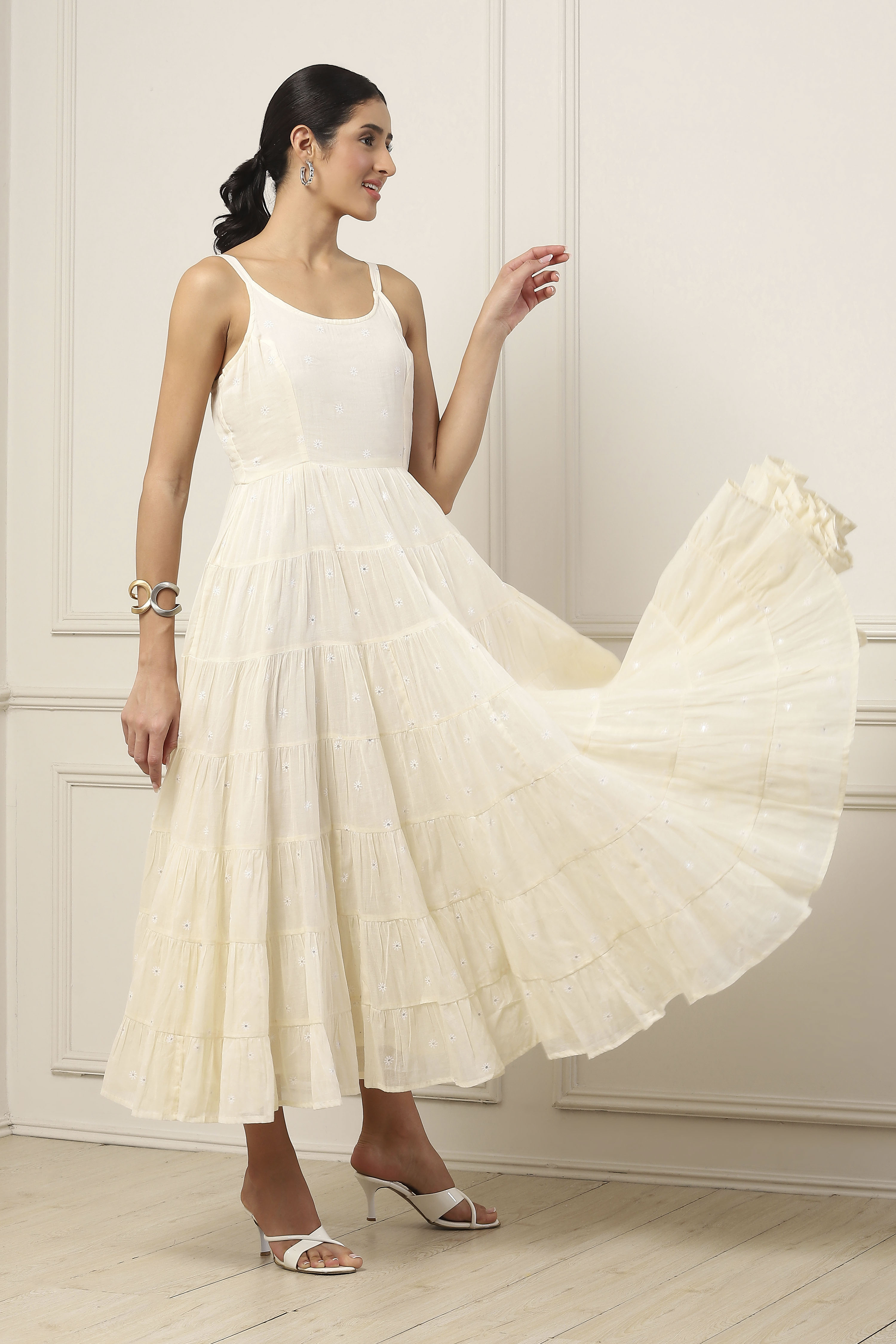 Yellow Cotton Tiered Dress image number 4