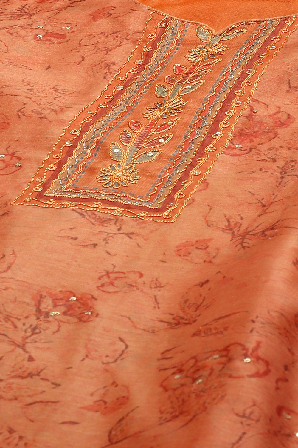 Peach Chanderi Unstitched Suit Set image number 1