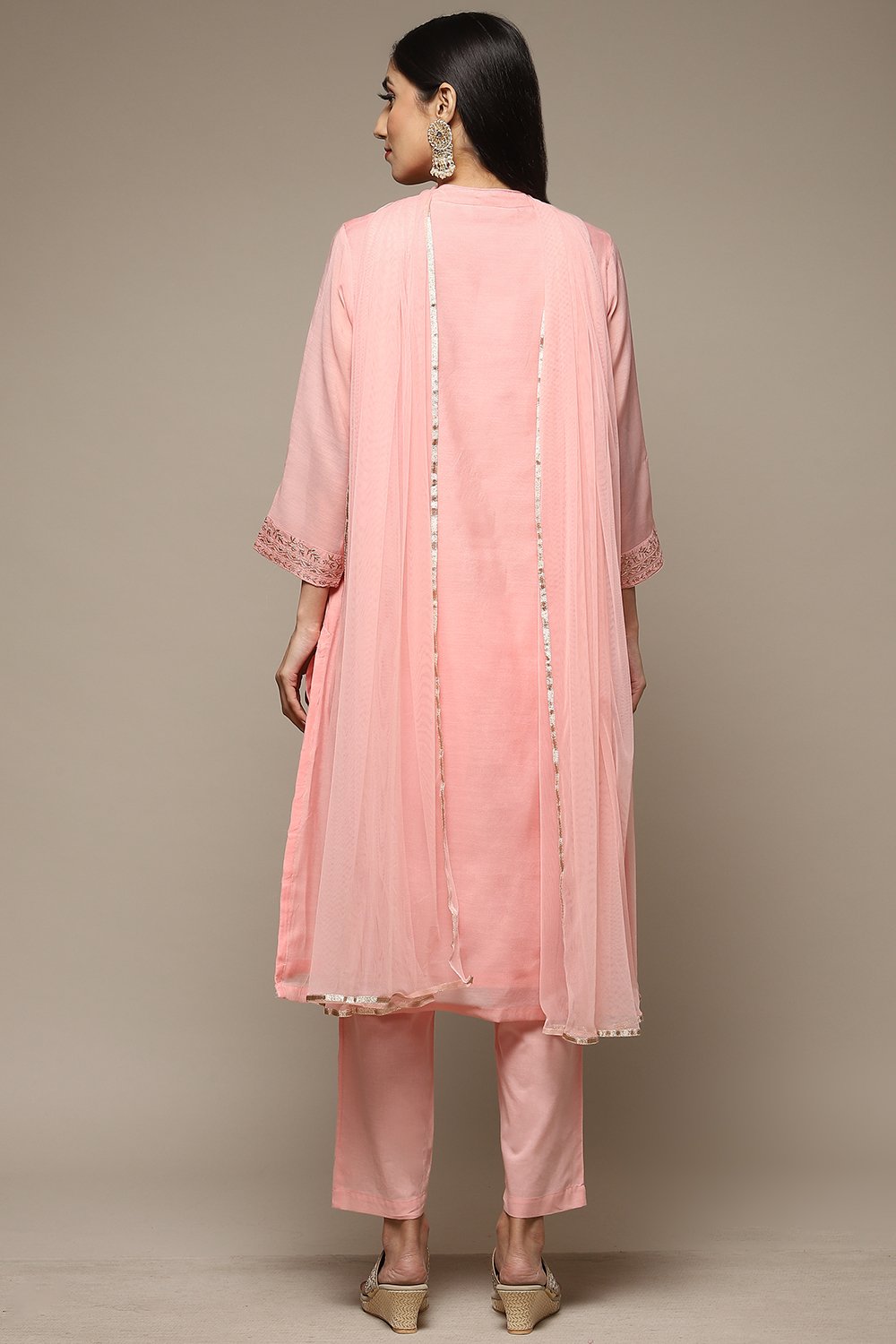 Blush Pink Cotton Blend Straight Kurta Pant Suit Set image number 4