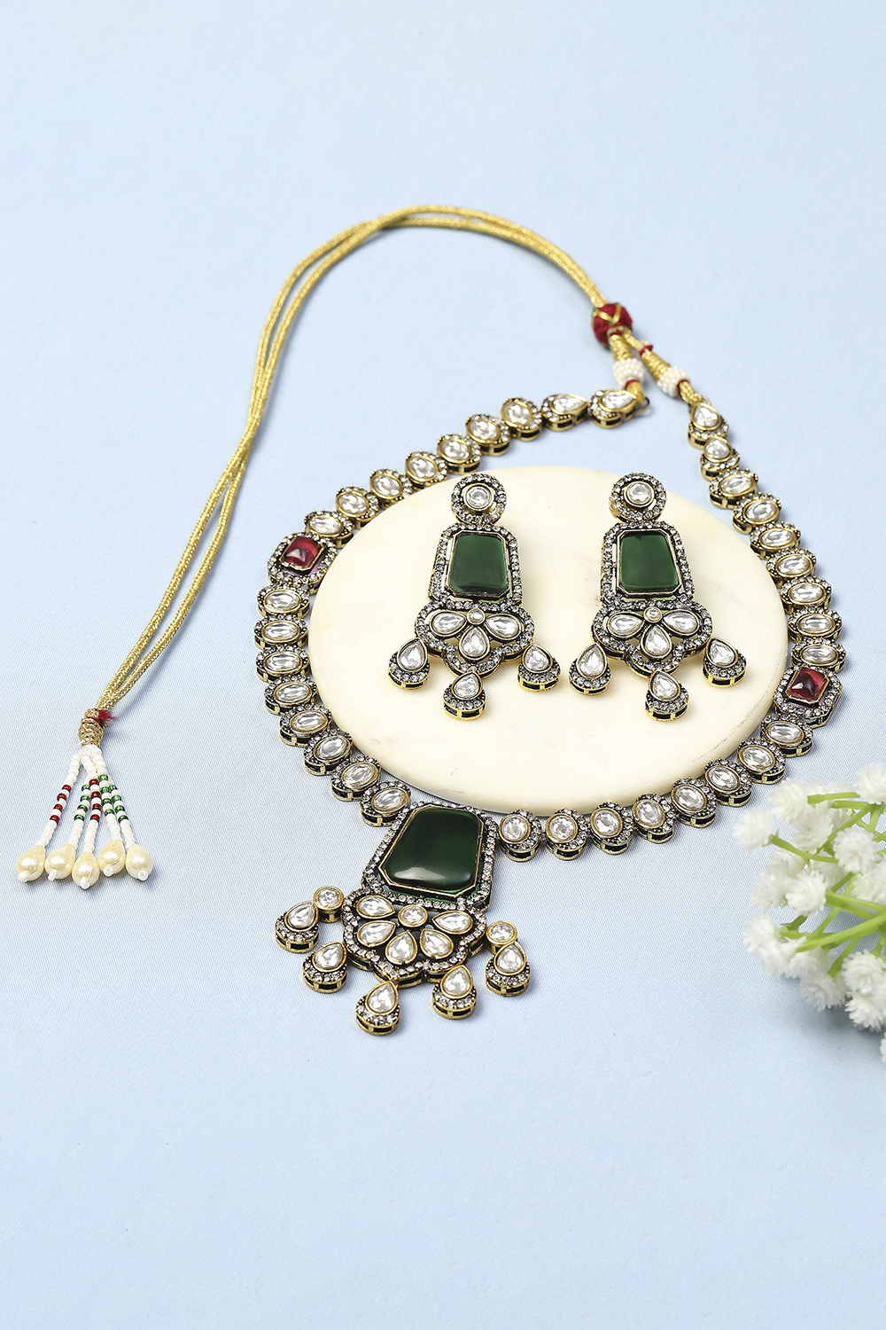 Green Pink Raanihaar Festive Set image number 0