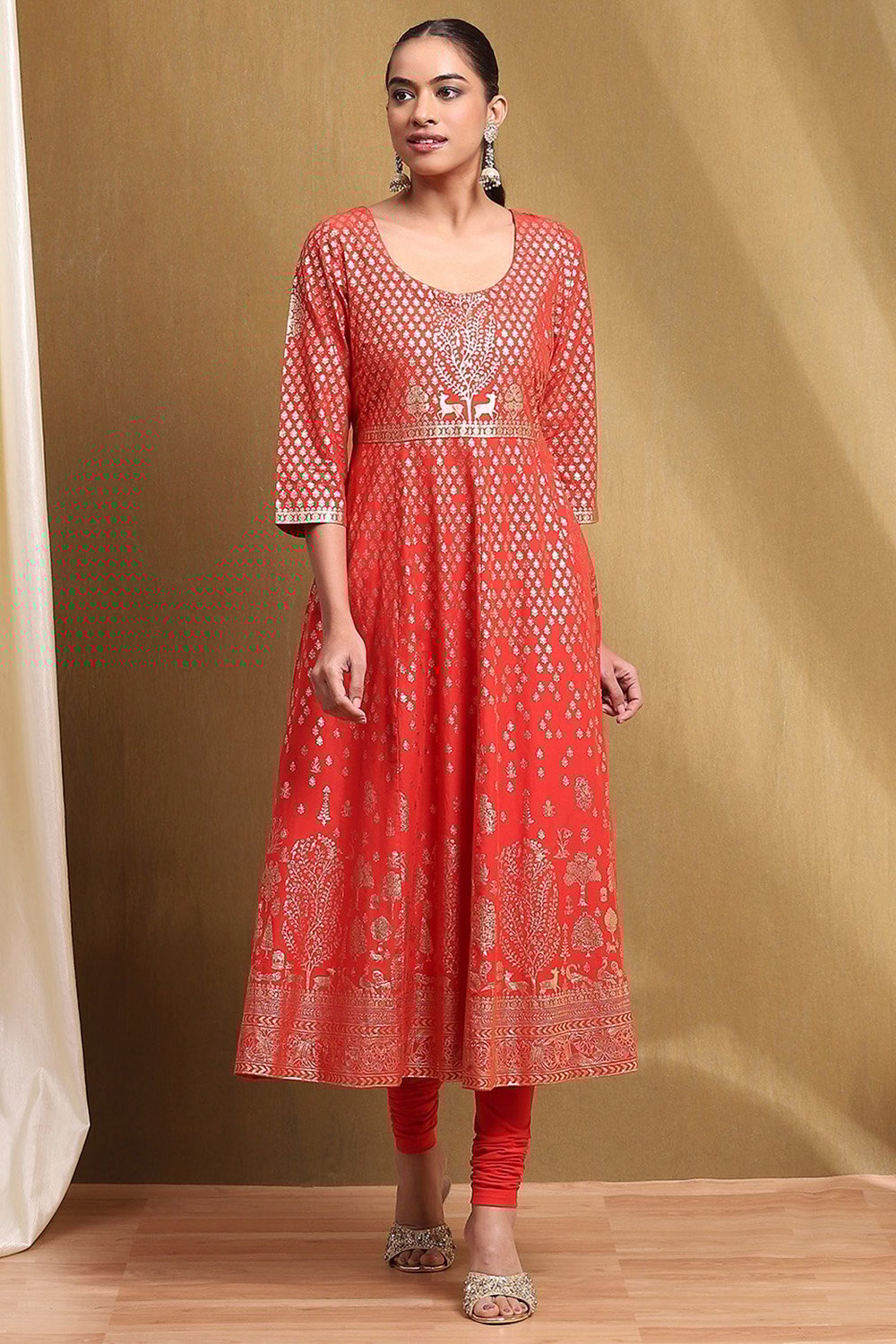 Red Cotton Printed Anarkali Suit Set image number 6