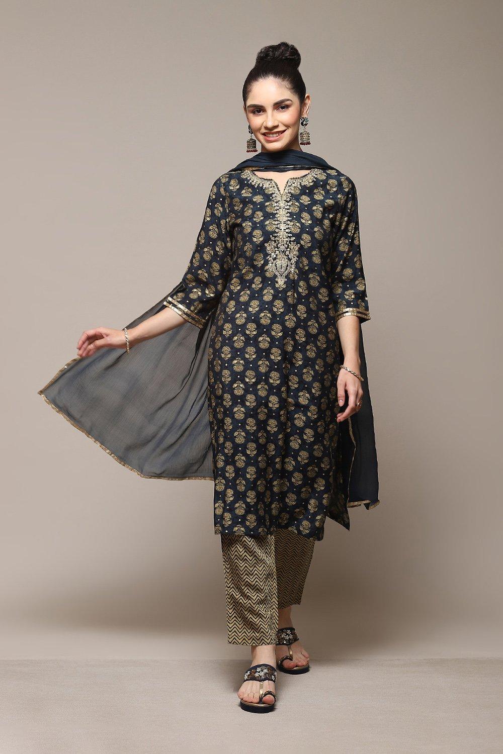 Green & Maroon Modal Blend Straight Kurta Pants Suit Set image number 0