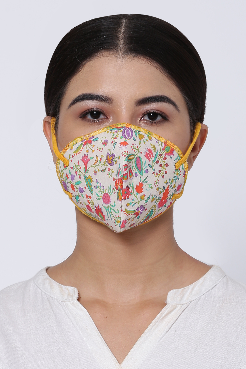 Off White Cotton Printed Face Mask image number 0