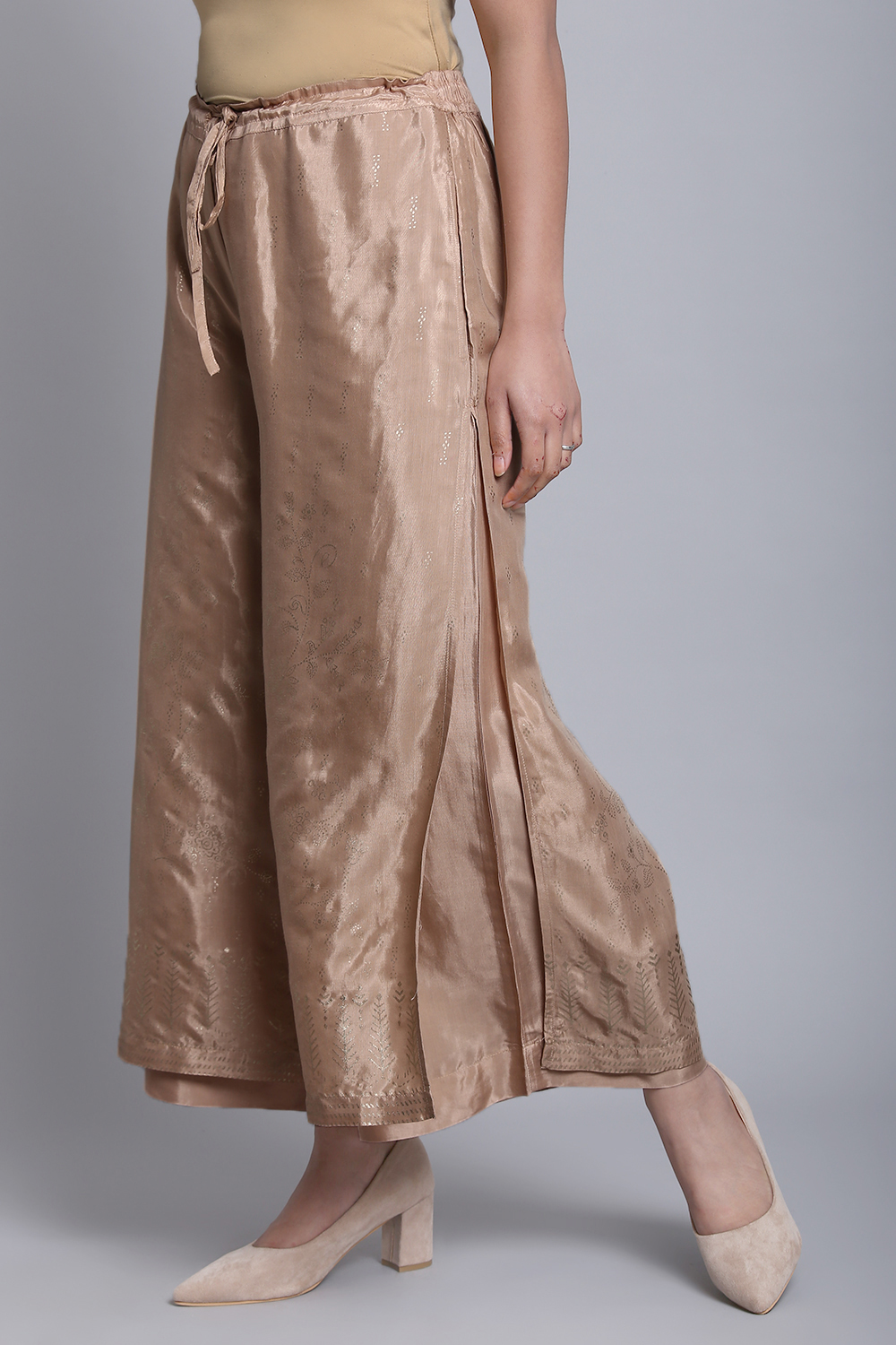 Beige Viscose Palazzo Pants image number 4