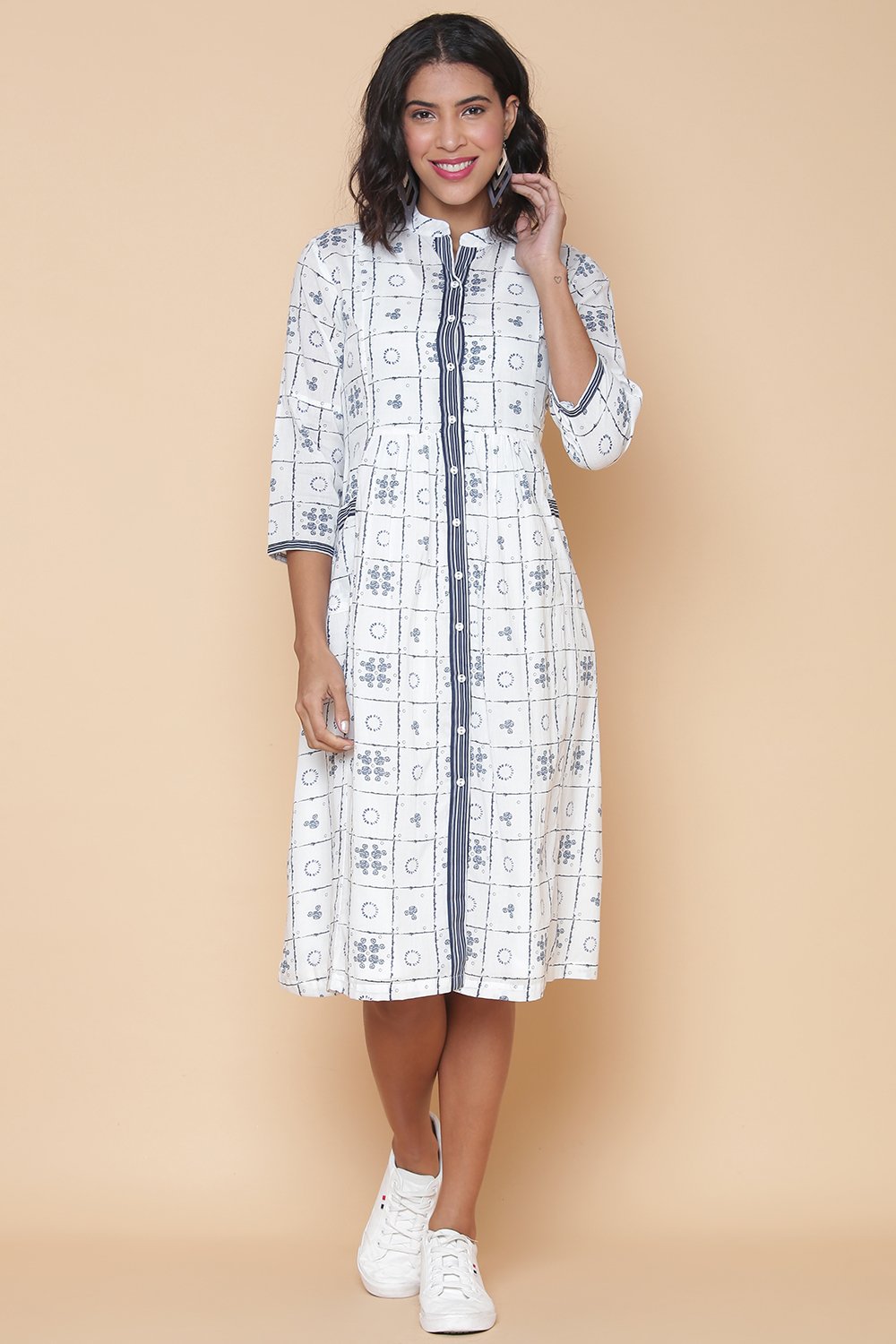 White Cotton Printed Dress image number 0