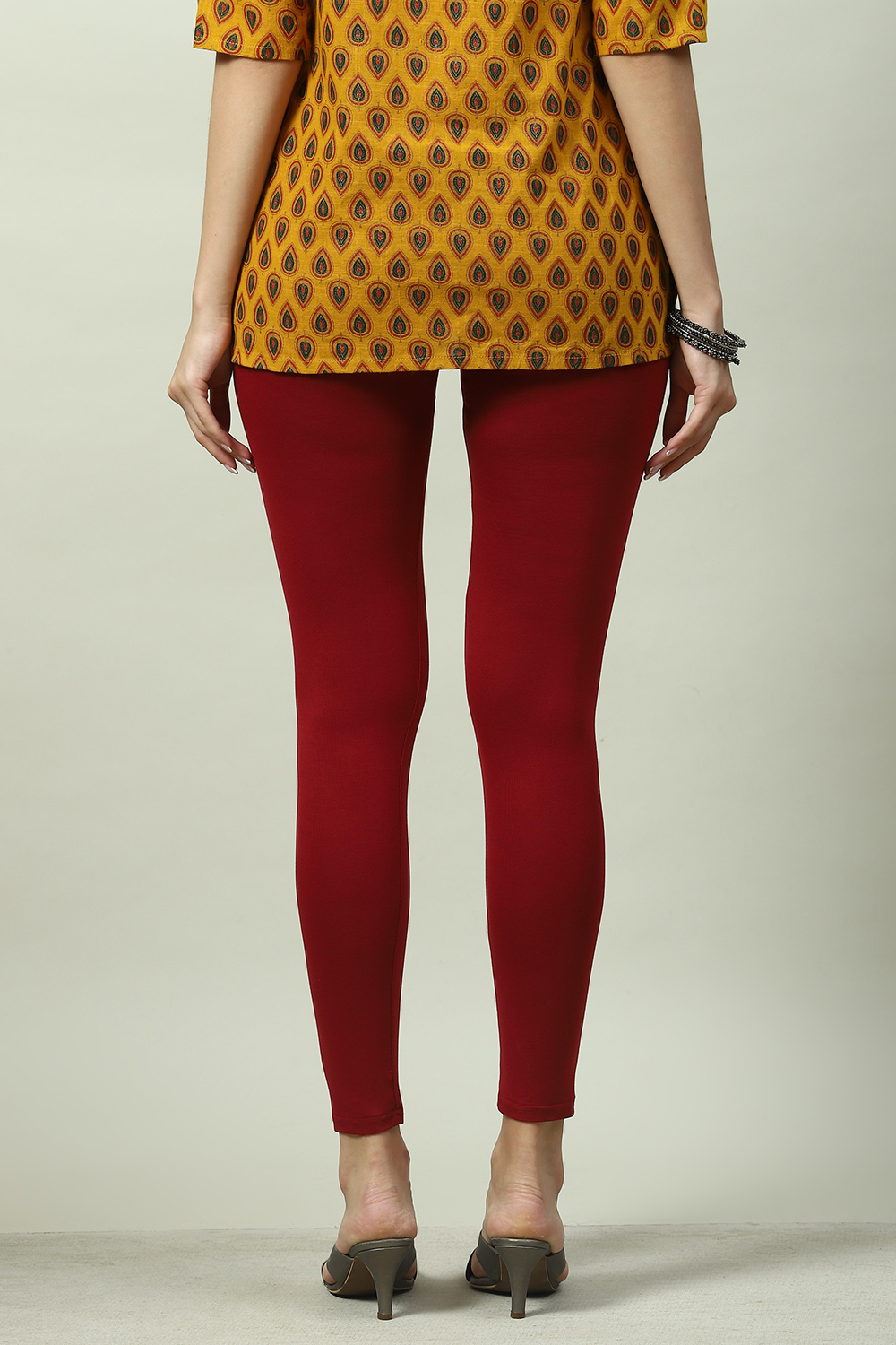 Maroon Solid Leggings image number 4