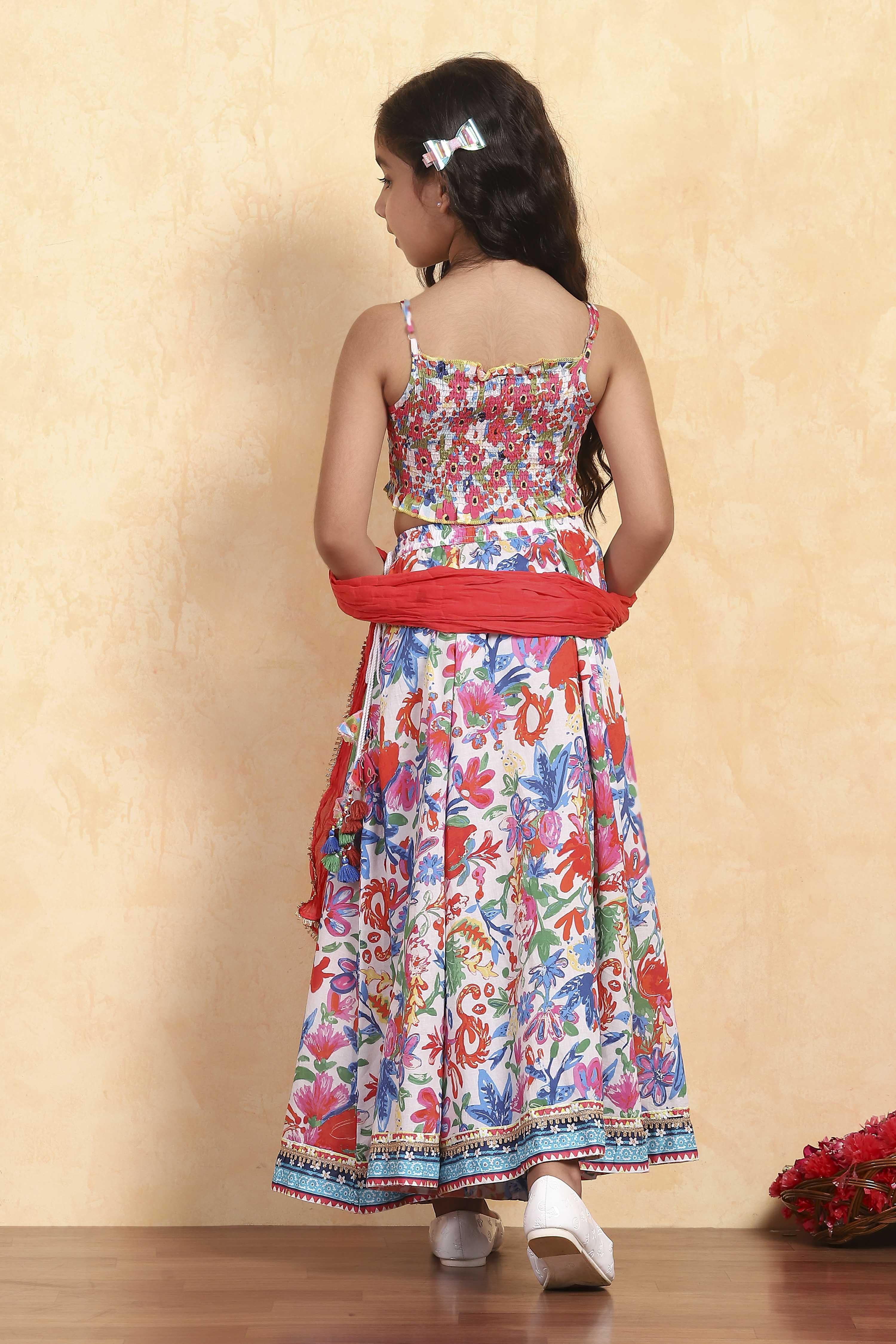 Light Pink Viscose Rayon Flared Printed Lehenga Set image number 4