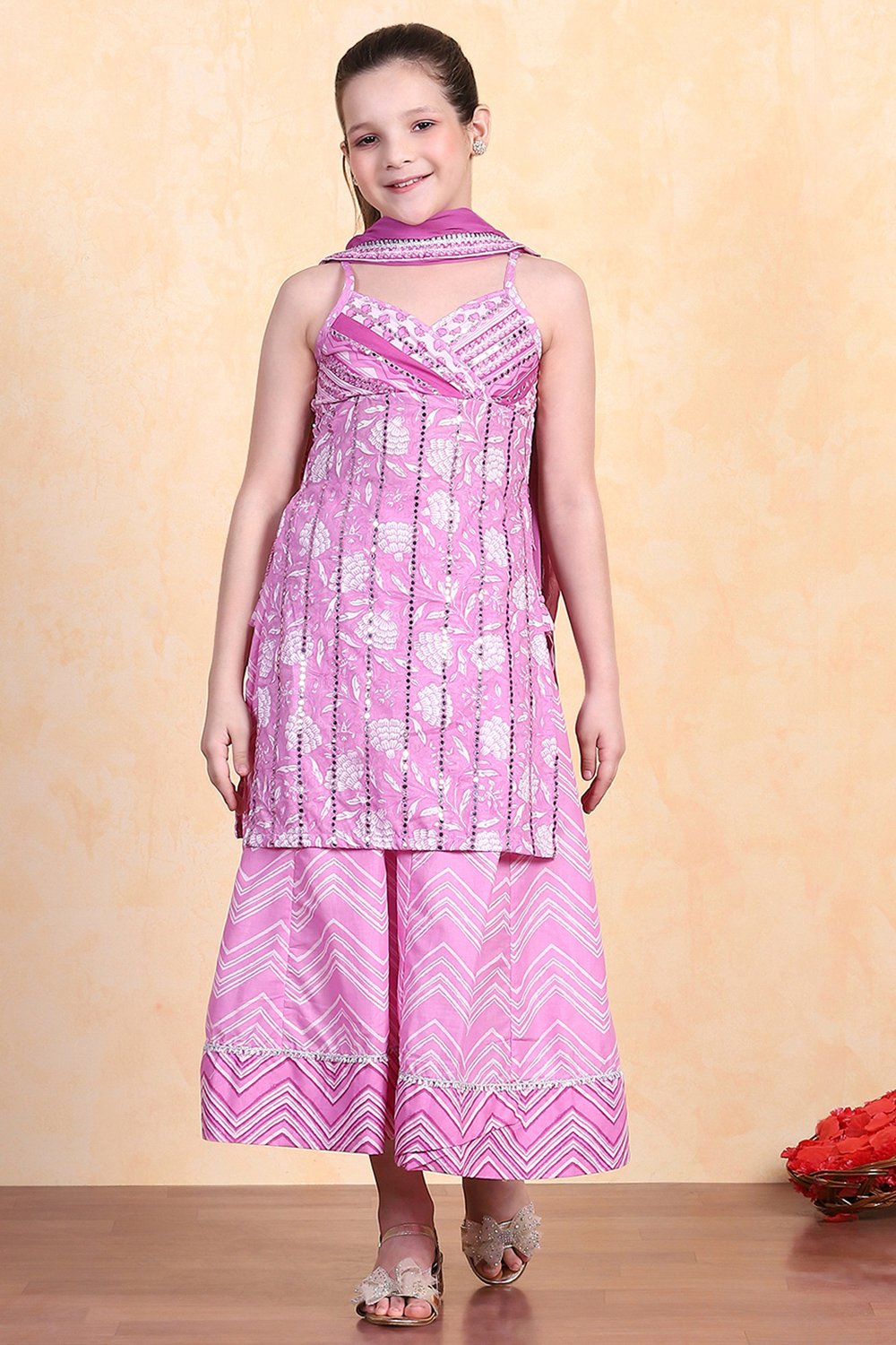Pink Cotton Straight Suit Set image number 6