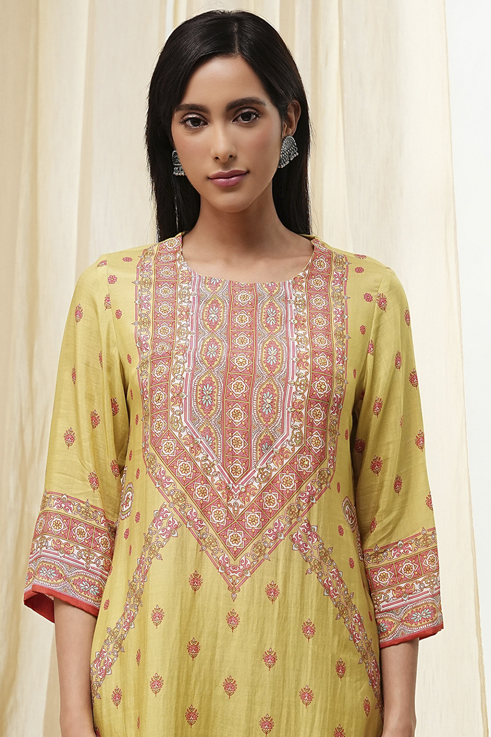 Green Modal Printed Straight Suit Set image number 1