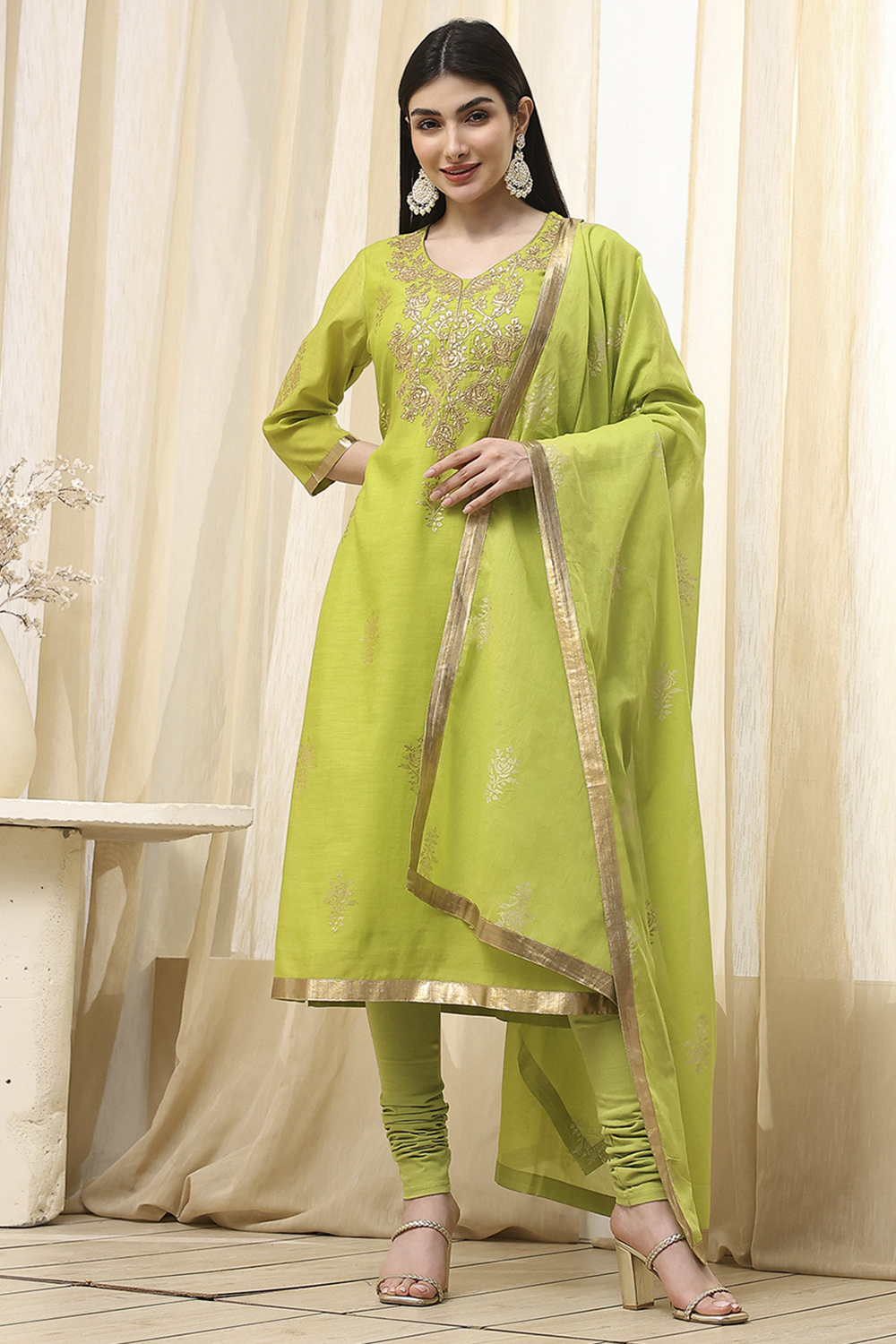 Blue Poly Chanderi Fitted Suit Set image number 5
