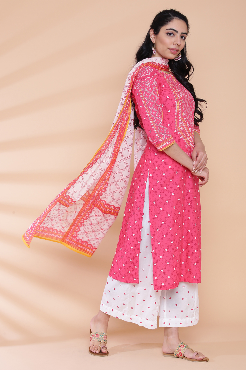 Black Cotton Straight Kurta Flared Palazzo Suit Set image number 7