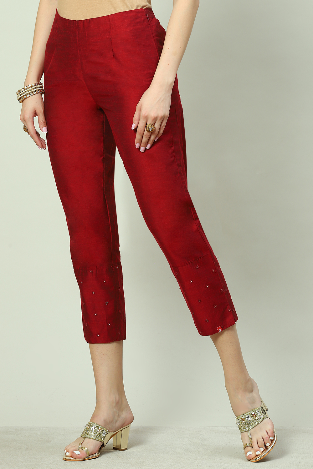 Maroon Poly Viscose Pants image number 2