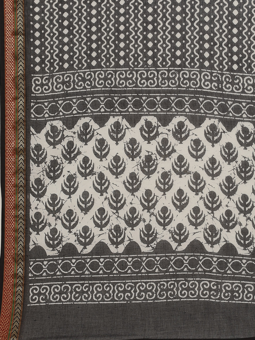 Black Cotton Screen Print Unstitched Suit Set image number 3