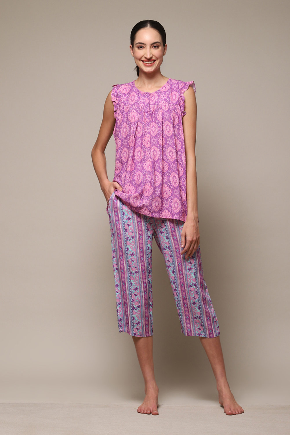 Coral Rayon Printed 2 Piece Sleepwear Set image number 6