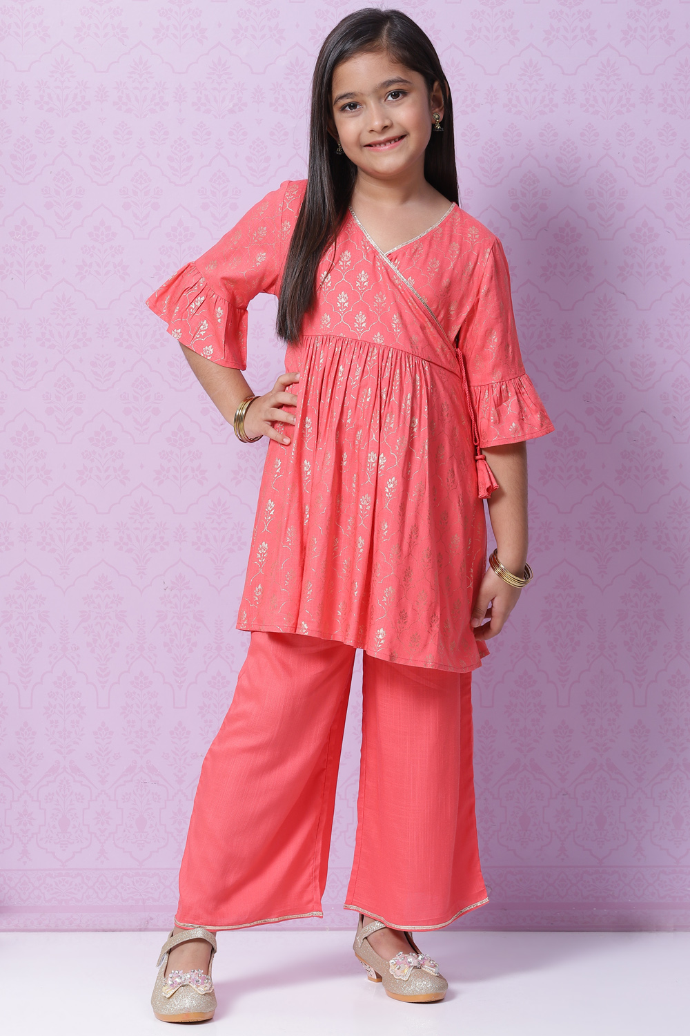 Berry Pink Rayon Flared Printed Kurta image number 0