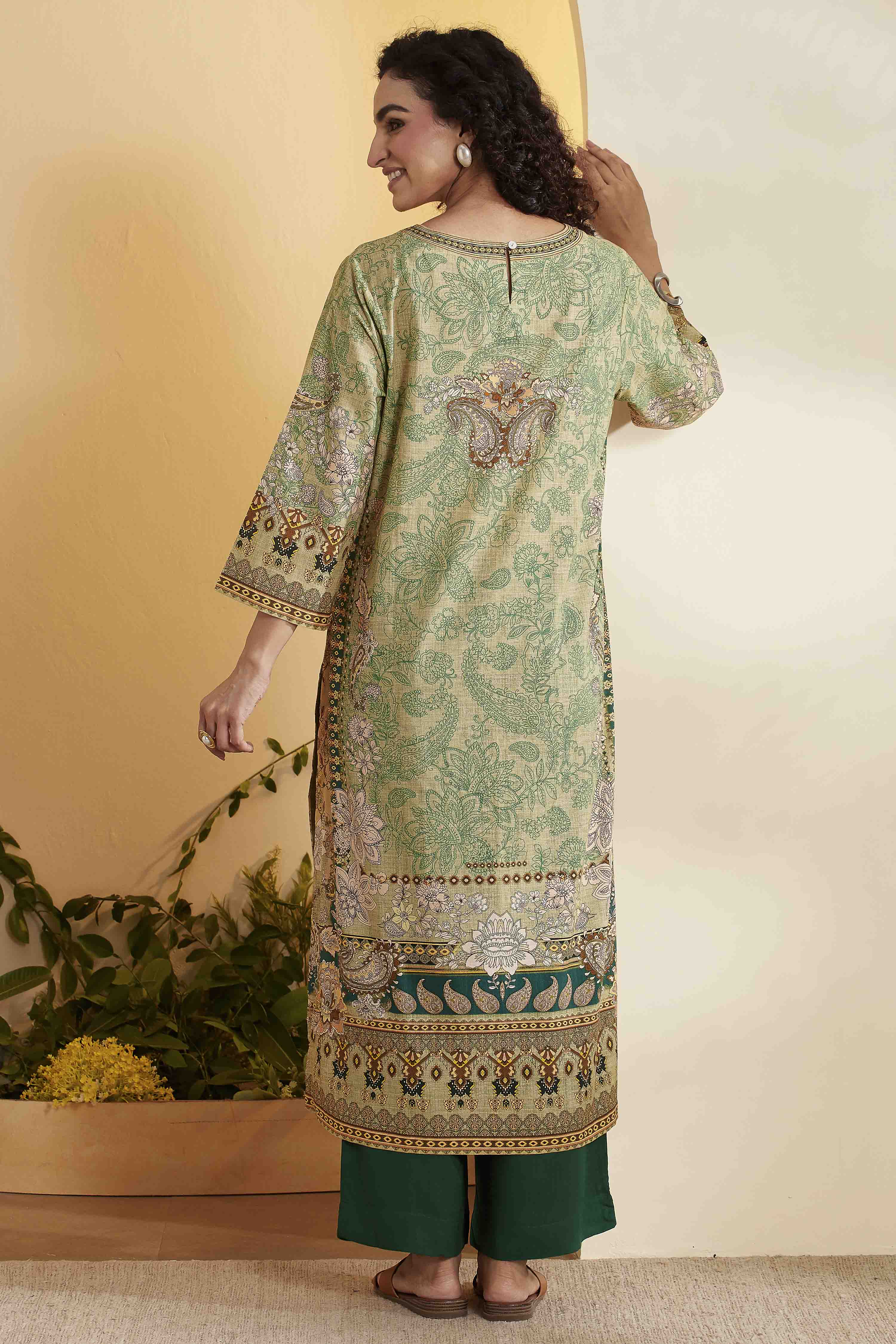 Green Cotton Printed Straight Kurta Set image number 5