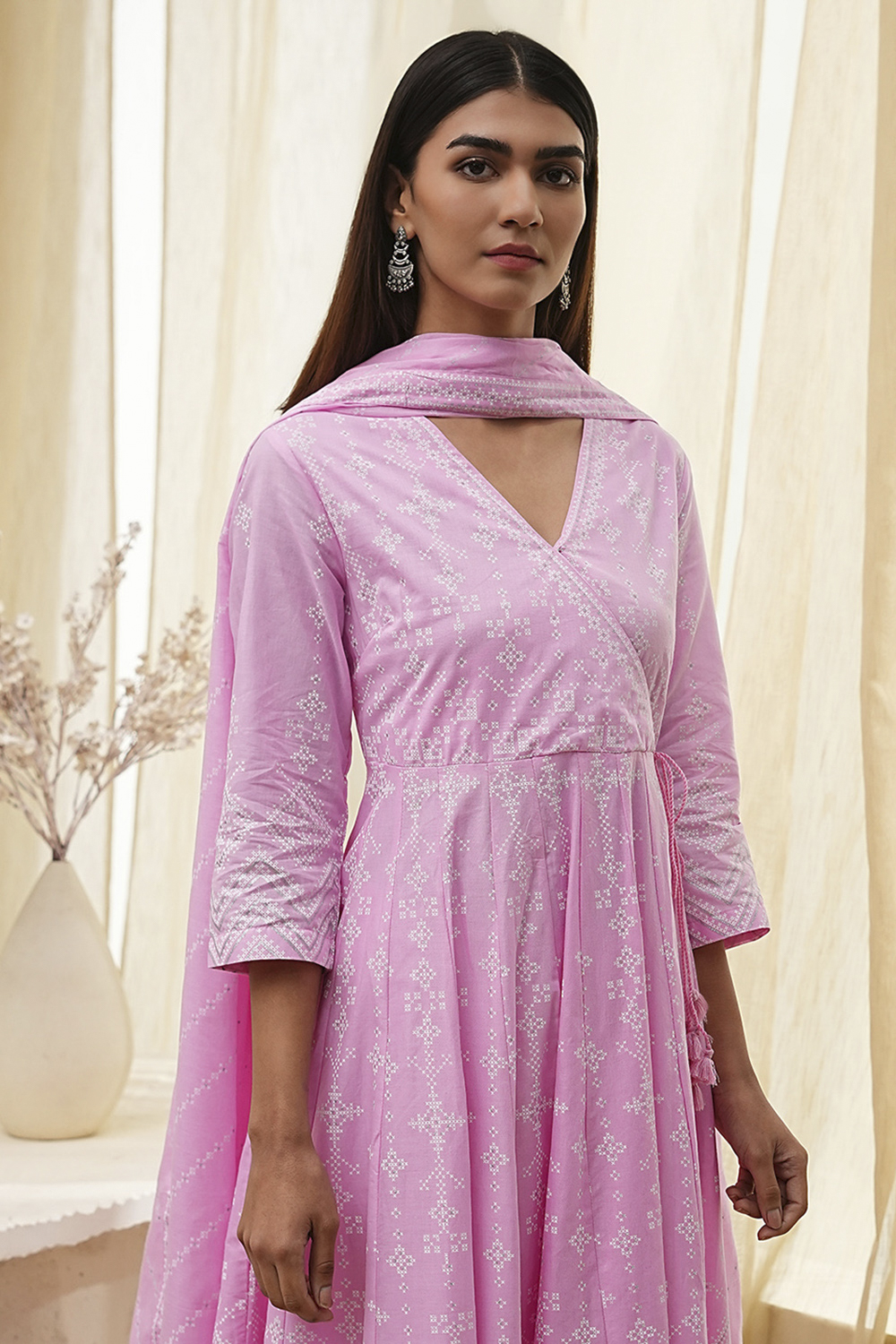 Pink Cotton Anarkali Suit Set image number 1