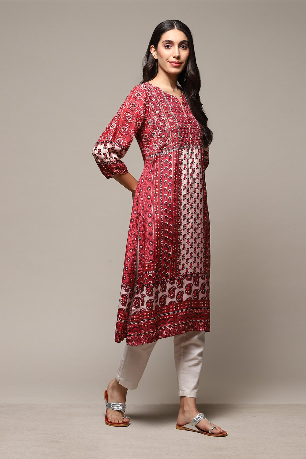 Green Viscose A-Line Printed Kurta image number 3