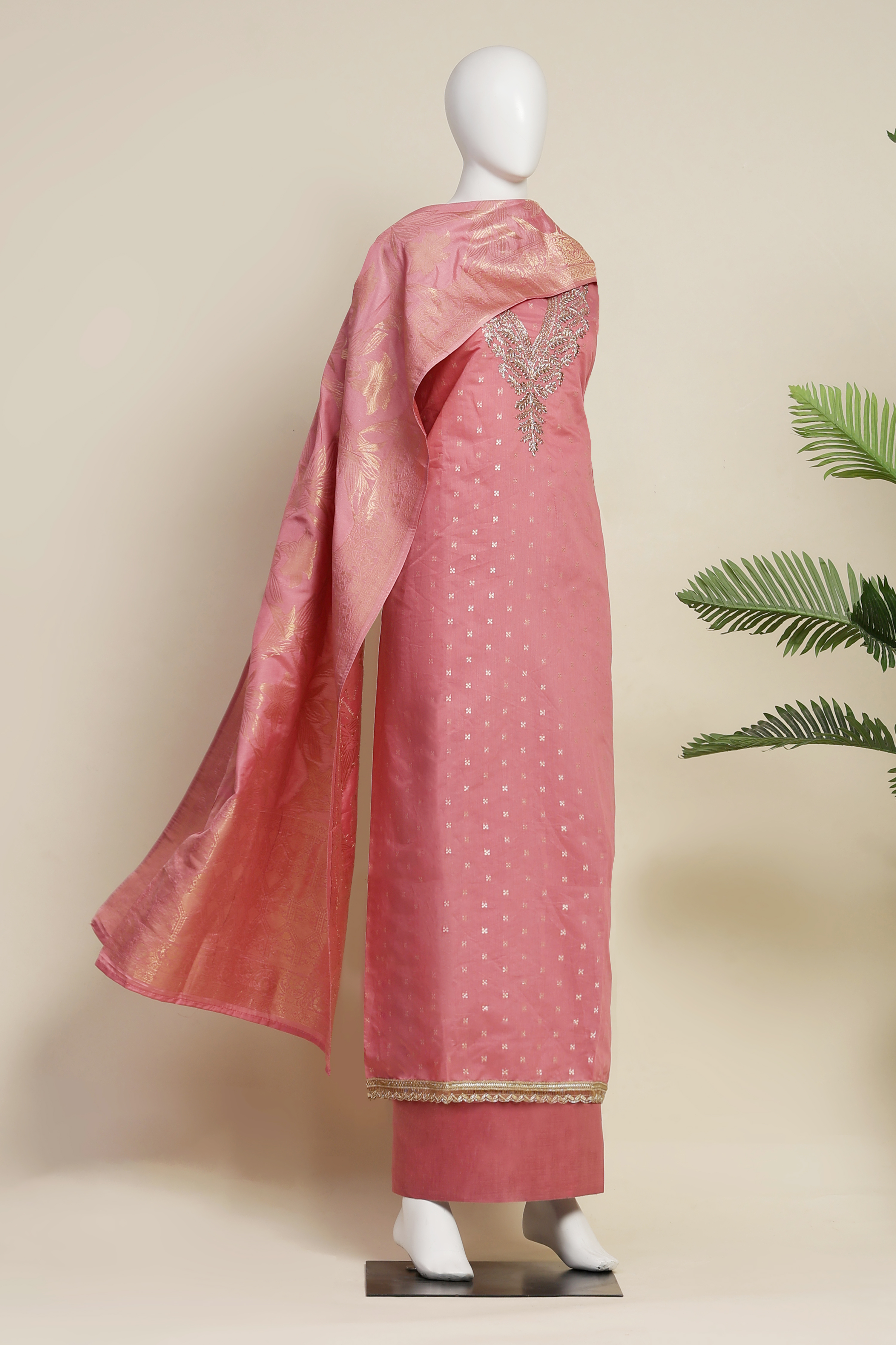 Green Georgette Embroidered Unstitched Suit Set image number 4
