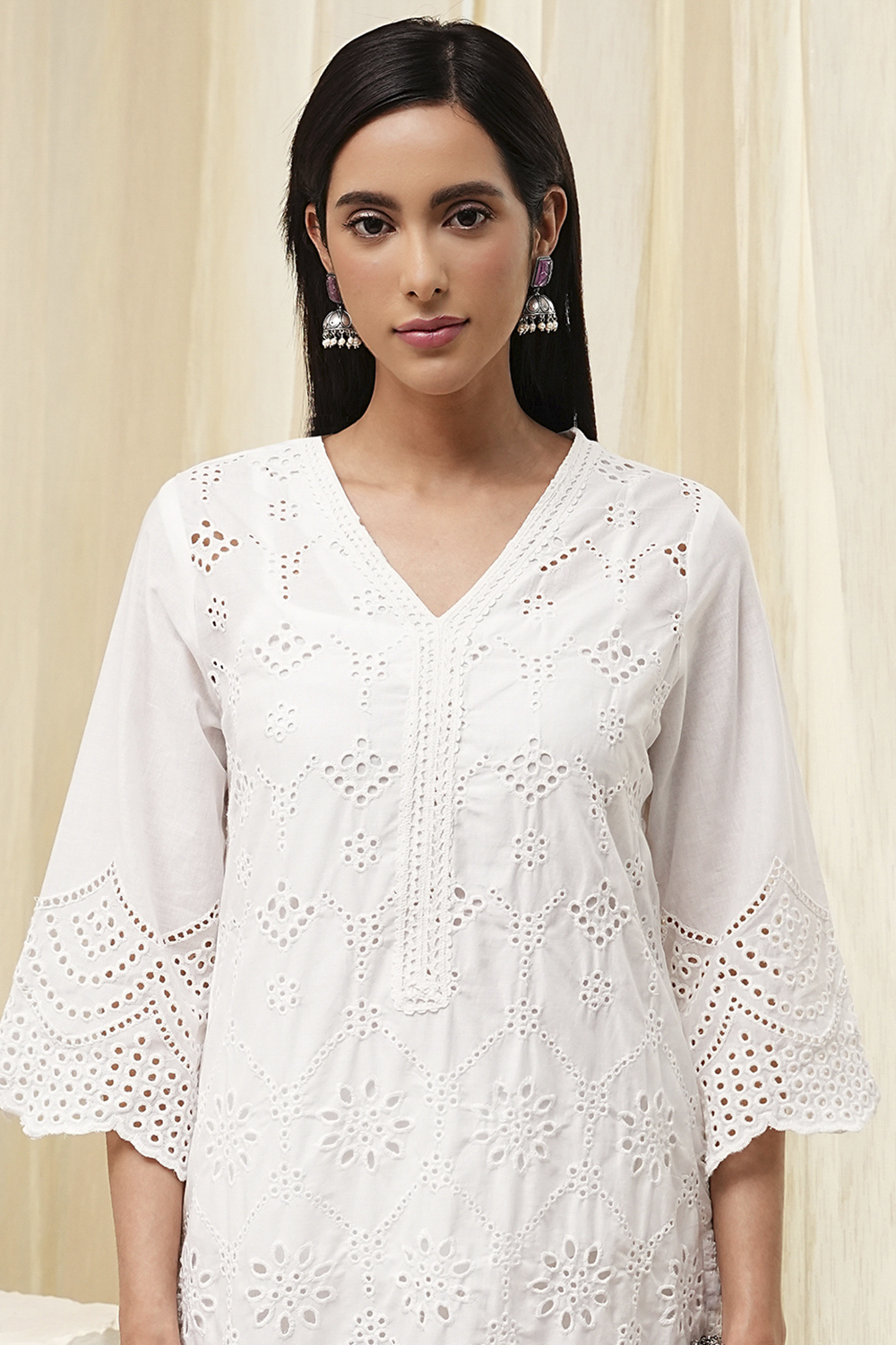 Pink Cotton Schiffli Straight Suit Set image number 1
