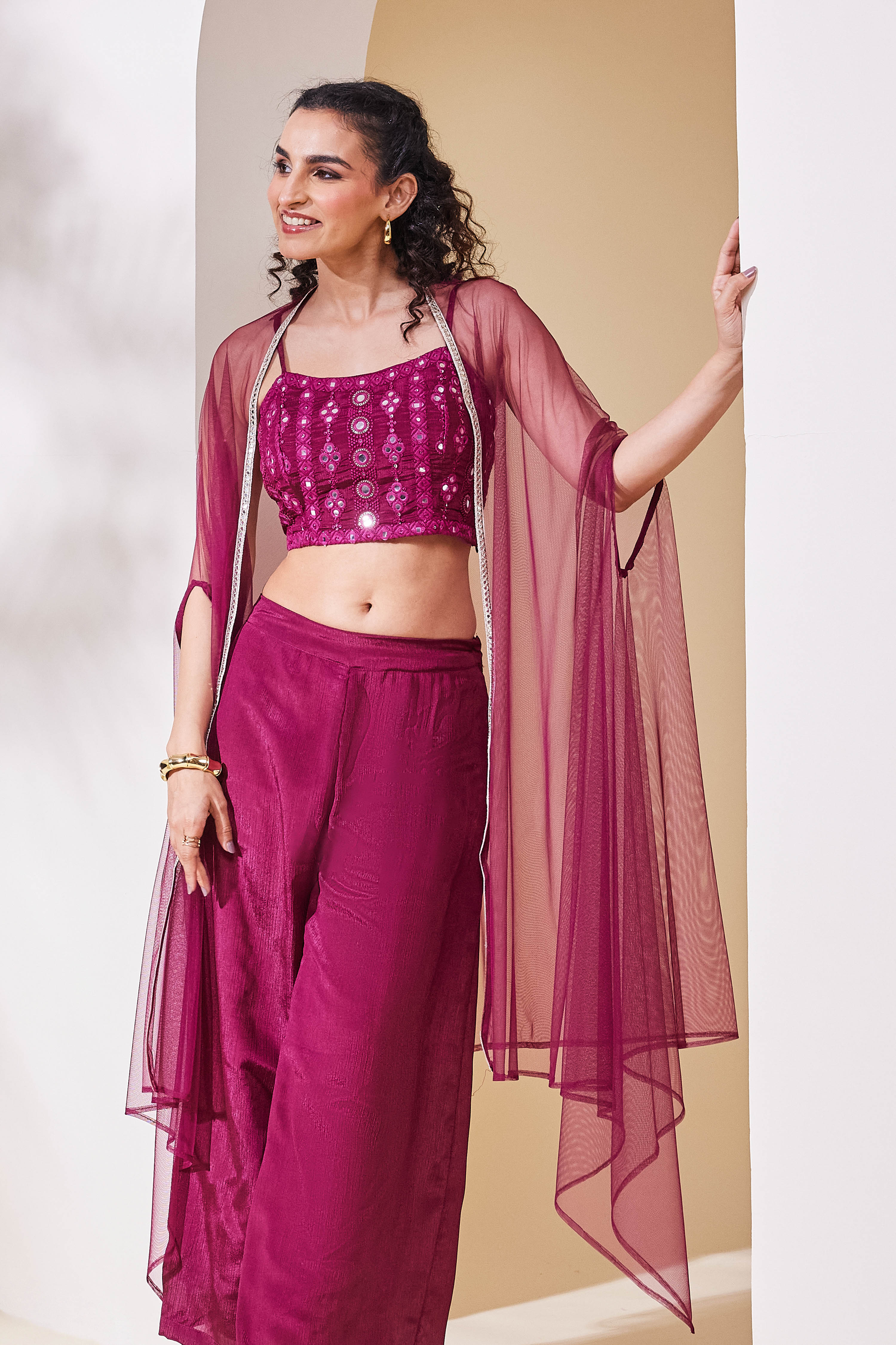 Maroon Poly Chinnon Regular Lehenga Set image number 6