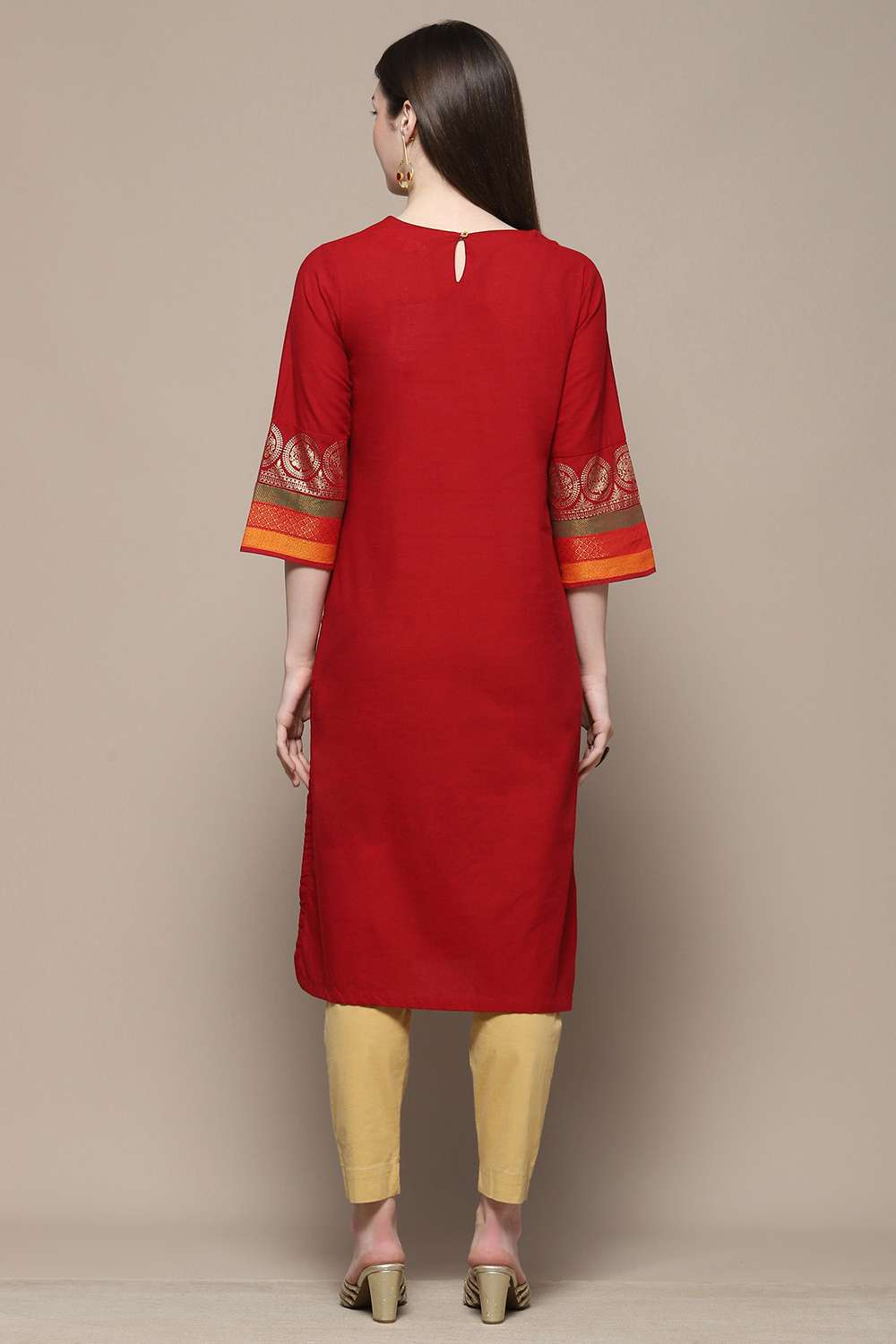 Red Cotton Straight Kurta image number 3