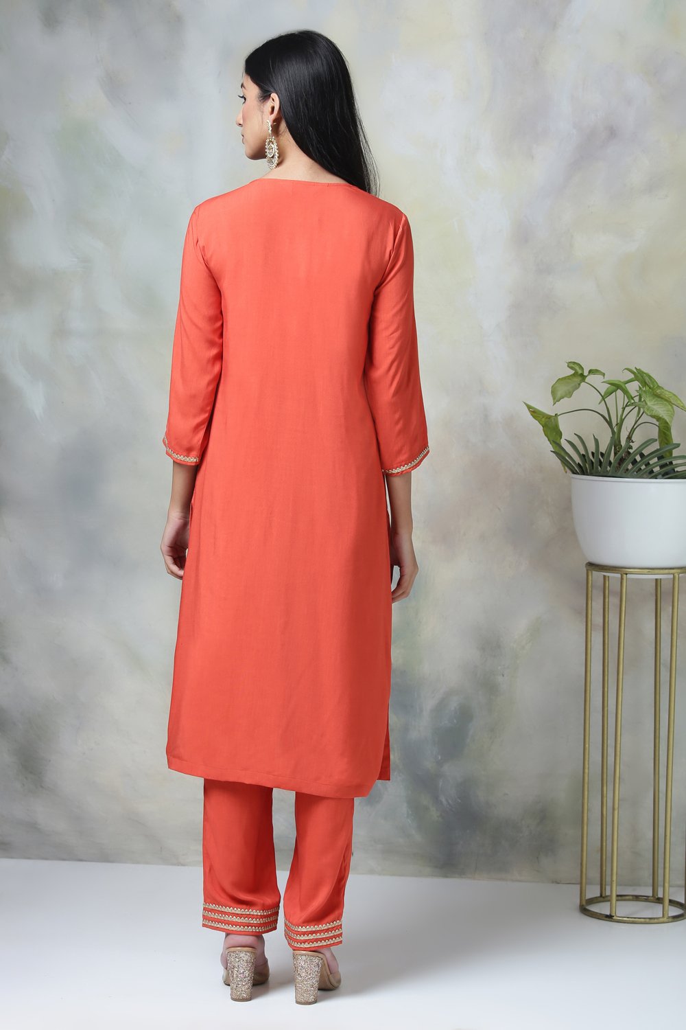 Lime Green Rayon Straight Kurta Regular Pant Suit Set image number 7