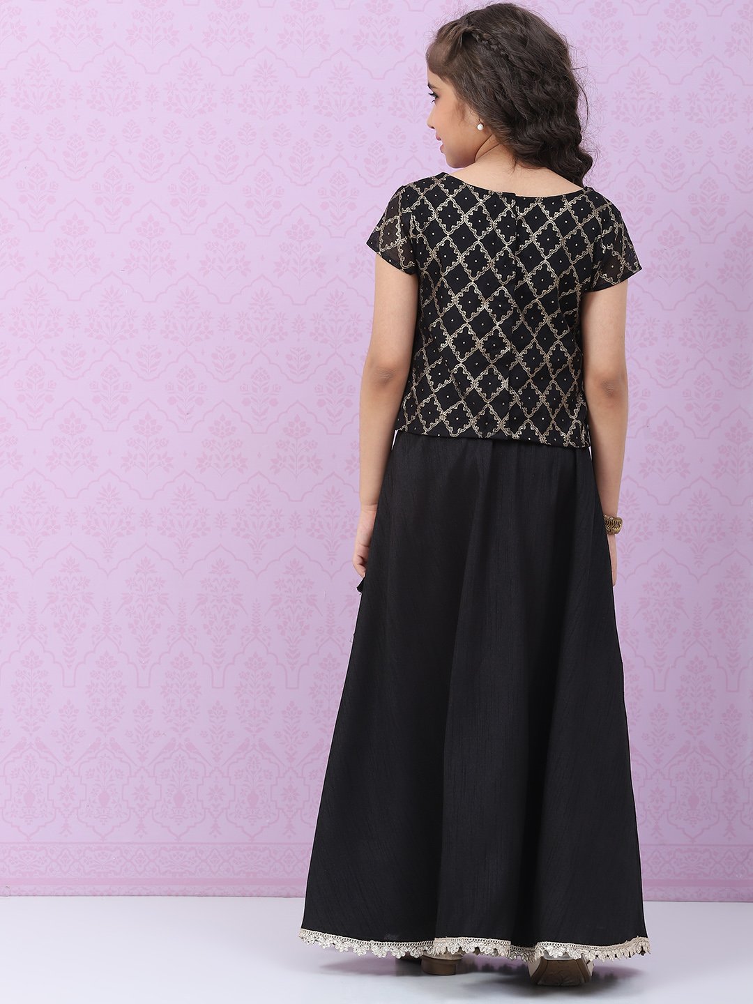 Black Art Silk Straight Lehenga Set image number 3