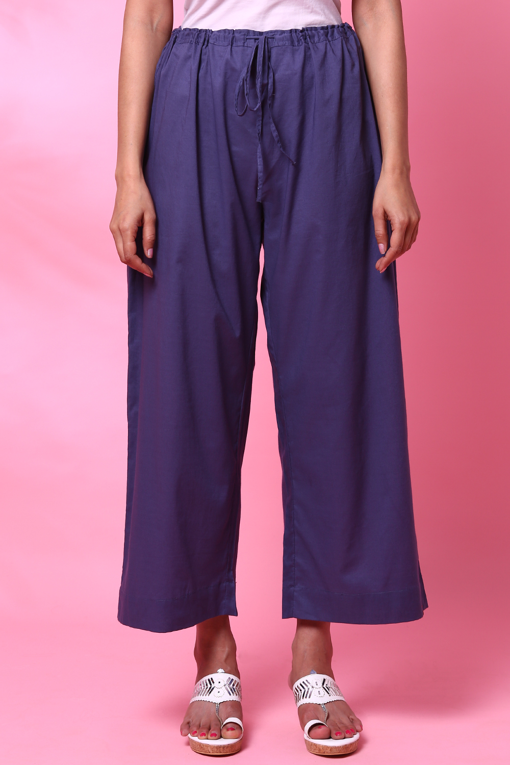 Navy Cotton Palazzo Pants image number 3