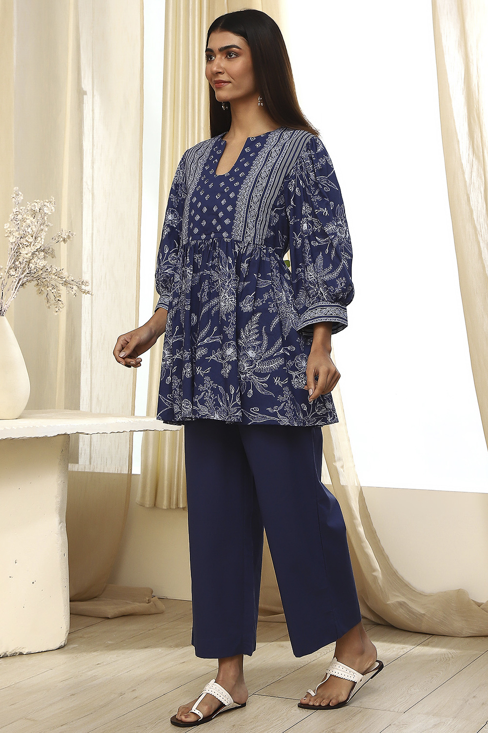 Indigo Pure Cotton Fusion Kurta Set image number 3