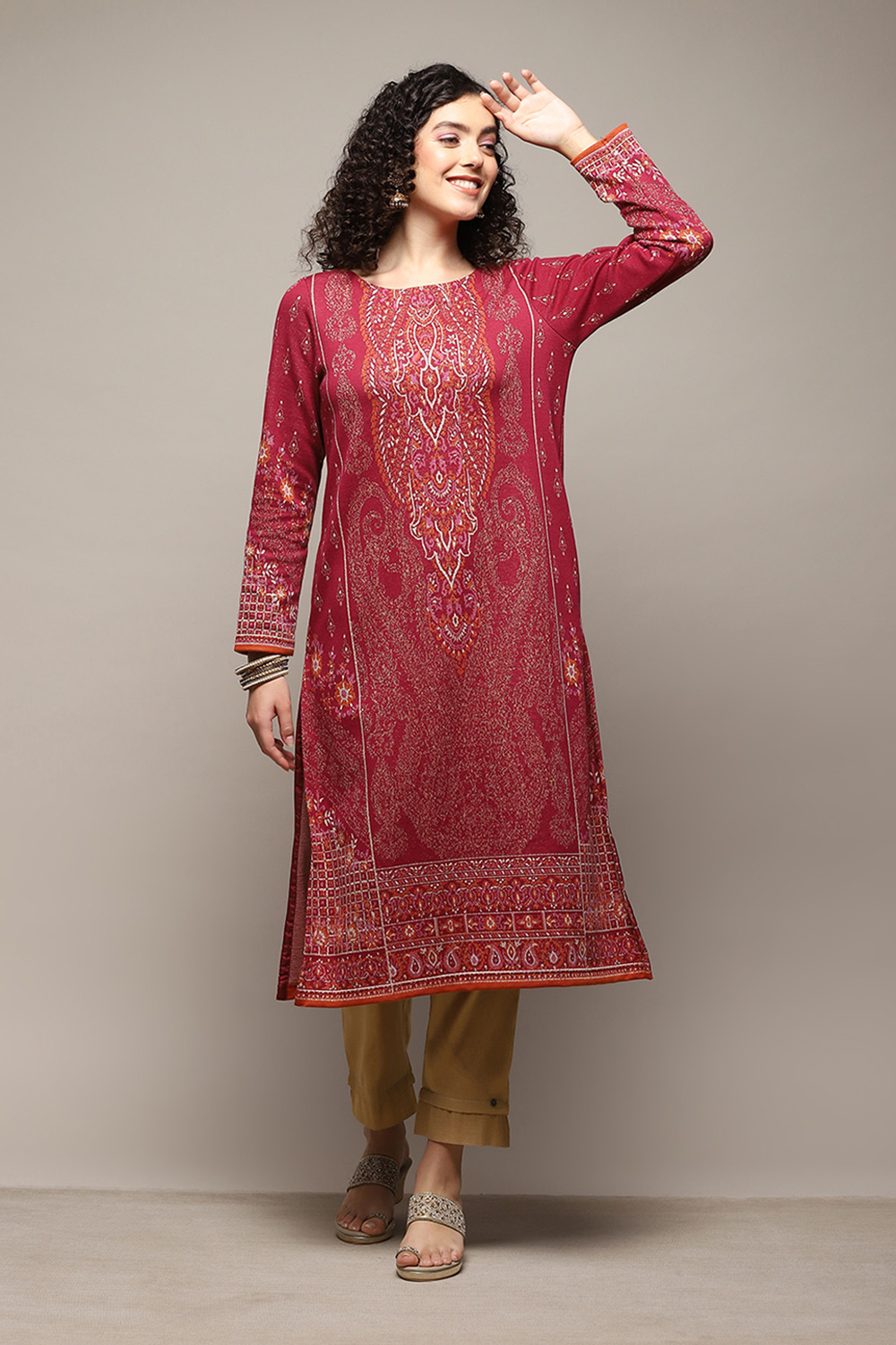 Berry Poly Cotton Straight Yarndyed Kurta image number 5